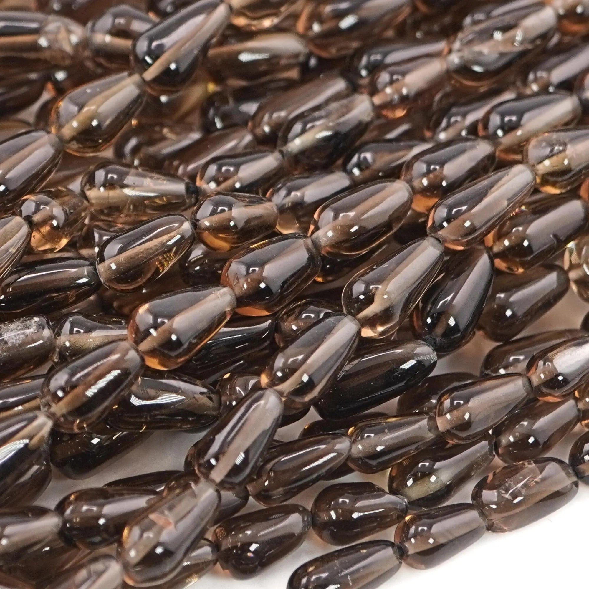 Smokey Quartz Smooth Pear Shape Gemstone 15 inches Strand Beads 10 X 6 - 13 X 8 MM