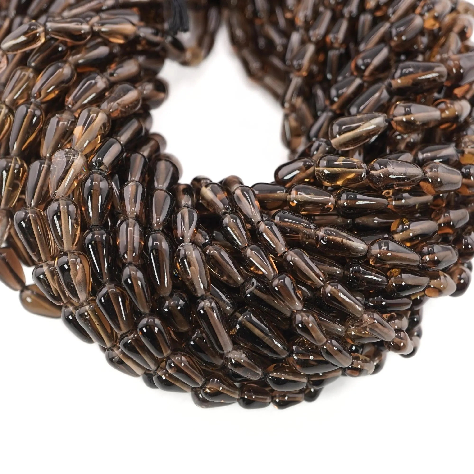 Smokey Quartz Smooth Pear Shape Gemstone Strand Beads