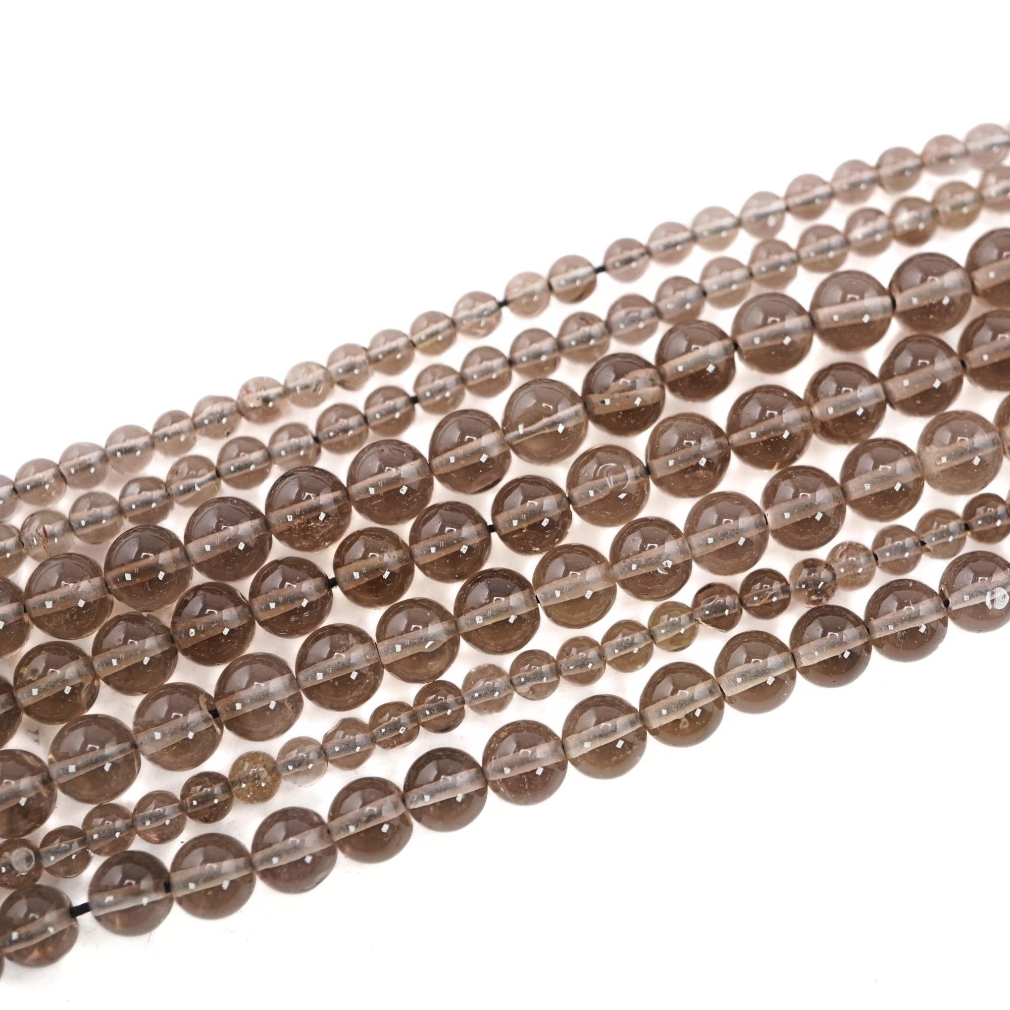 Smokey Quartz Smooth Round Shape Gemstone 15 inches Strand Beads