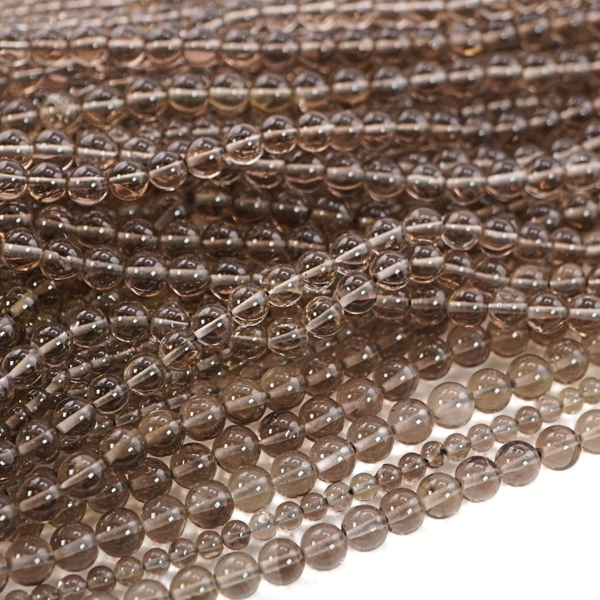 Smokey Quartz Smooth Round Shape Gemstone 15 inches Strand Beads