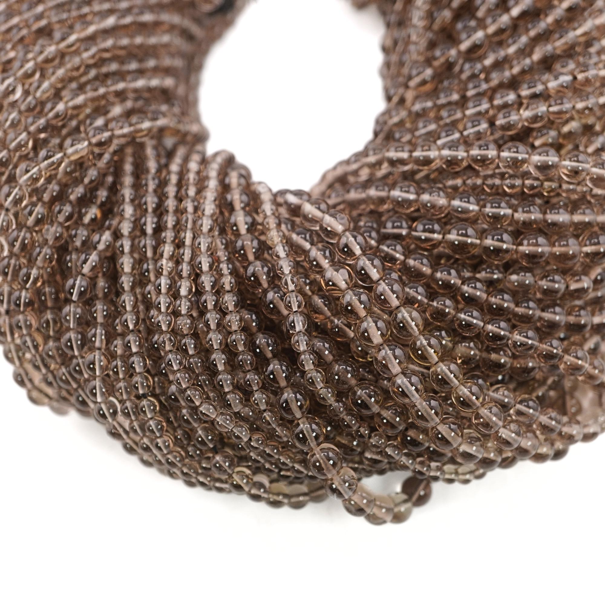 Smokey Quartz Smooth Round Shape Gemstone 15 inches Strand Beads