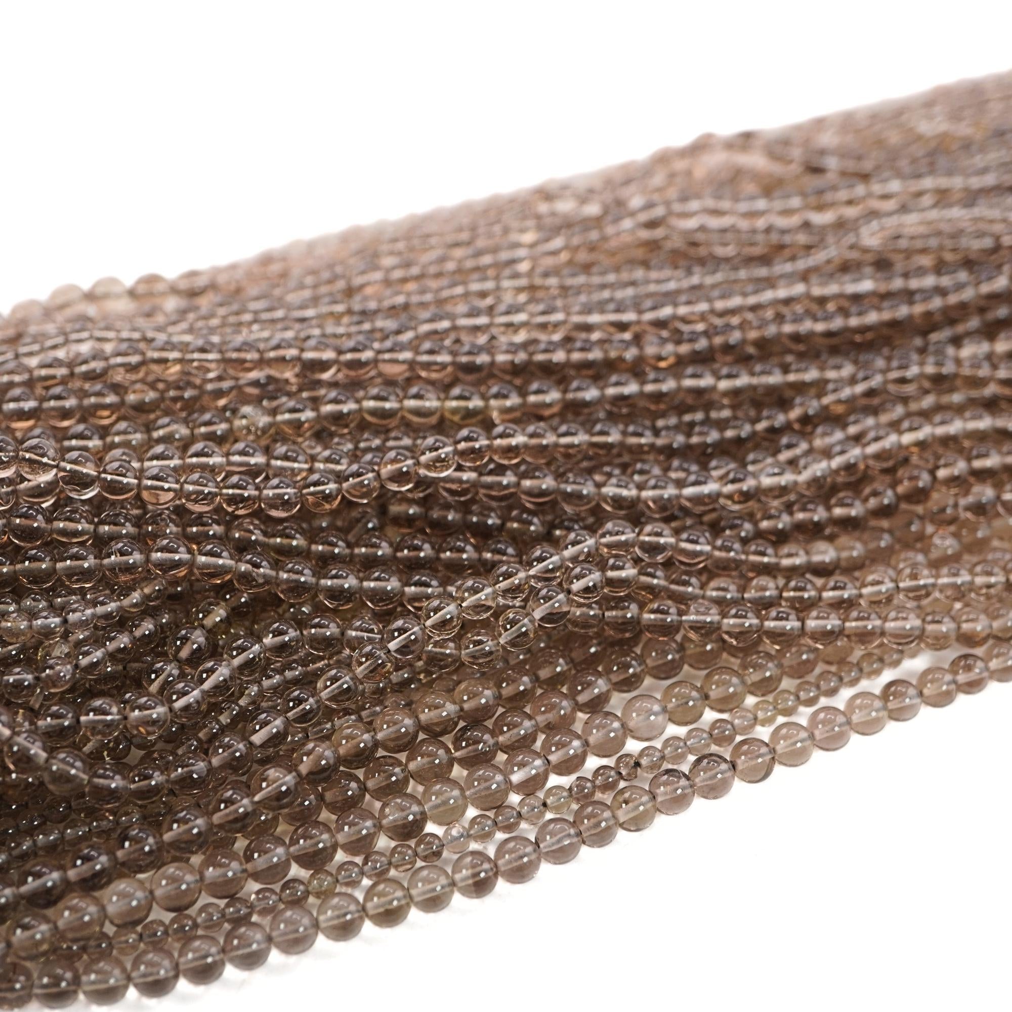 Smokey Quartz Smooth Round Shape Gemstone 15 inches Strand Beads