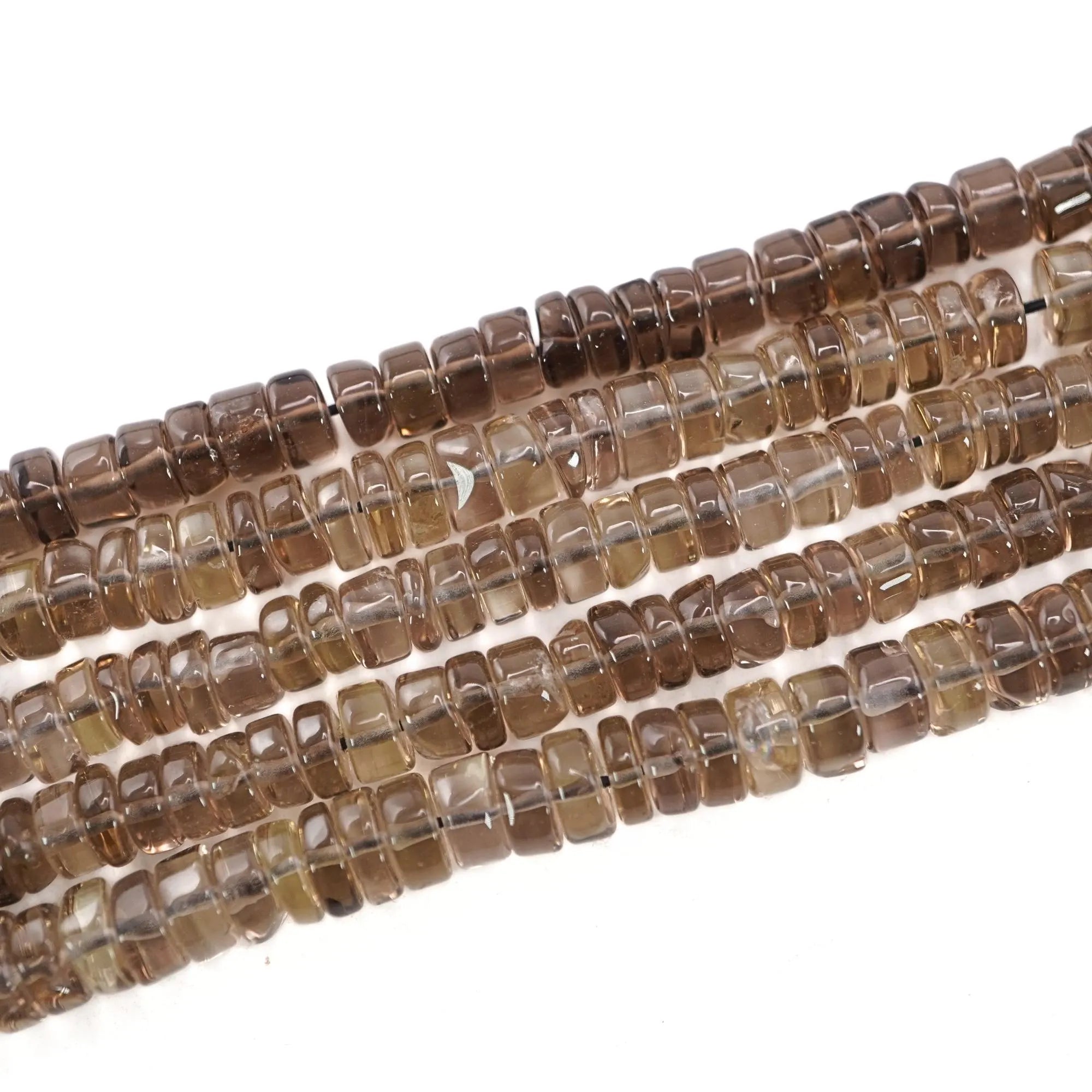 Smokey Quartz Smooth Tyre Shape Wheel Cut Gemstone Strand Beads