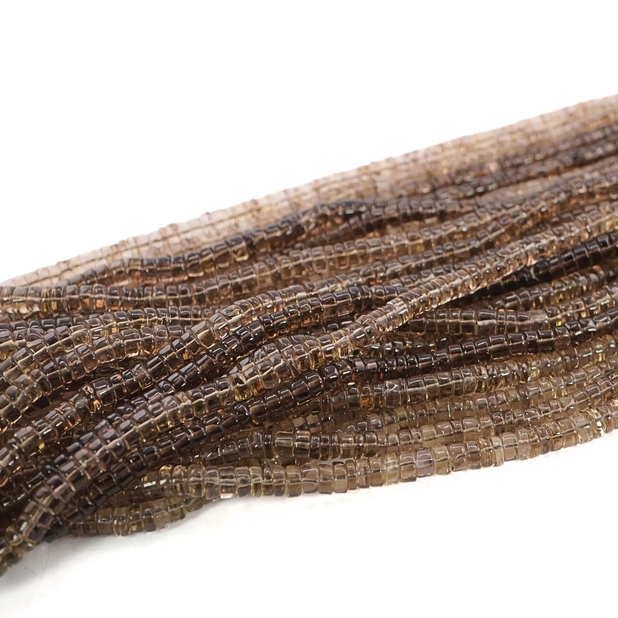 Smokey Quartz Smooth Tyre Shape Wheel Cut Gemstone Strand Beads
