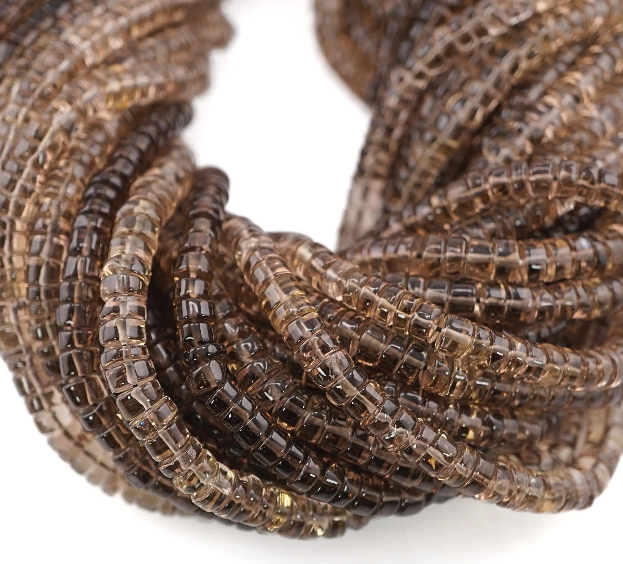 Smokey Quartz Smooth Tyre Shape Wheel Cut Gemstone Strand Beads