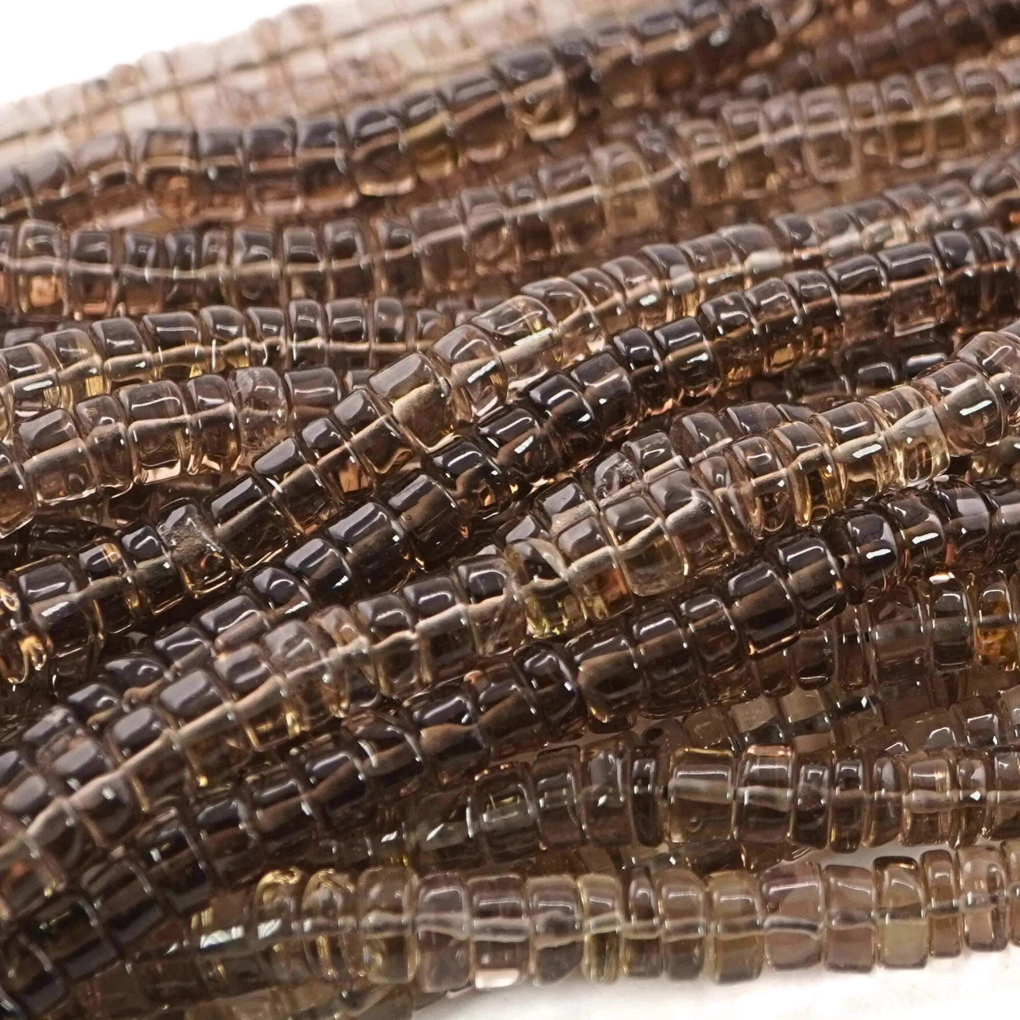 Smokey Quartz Smooth Tyre Shape Wheel Cut Gemstone Strand Beads