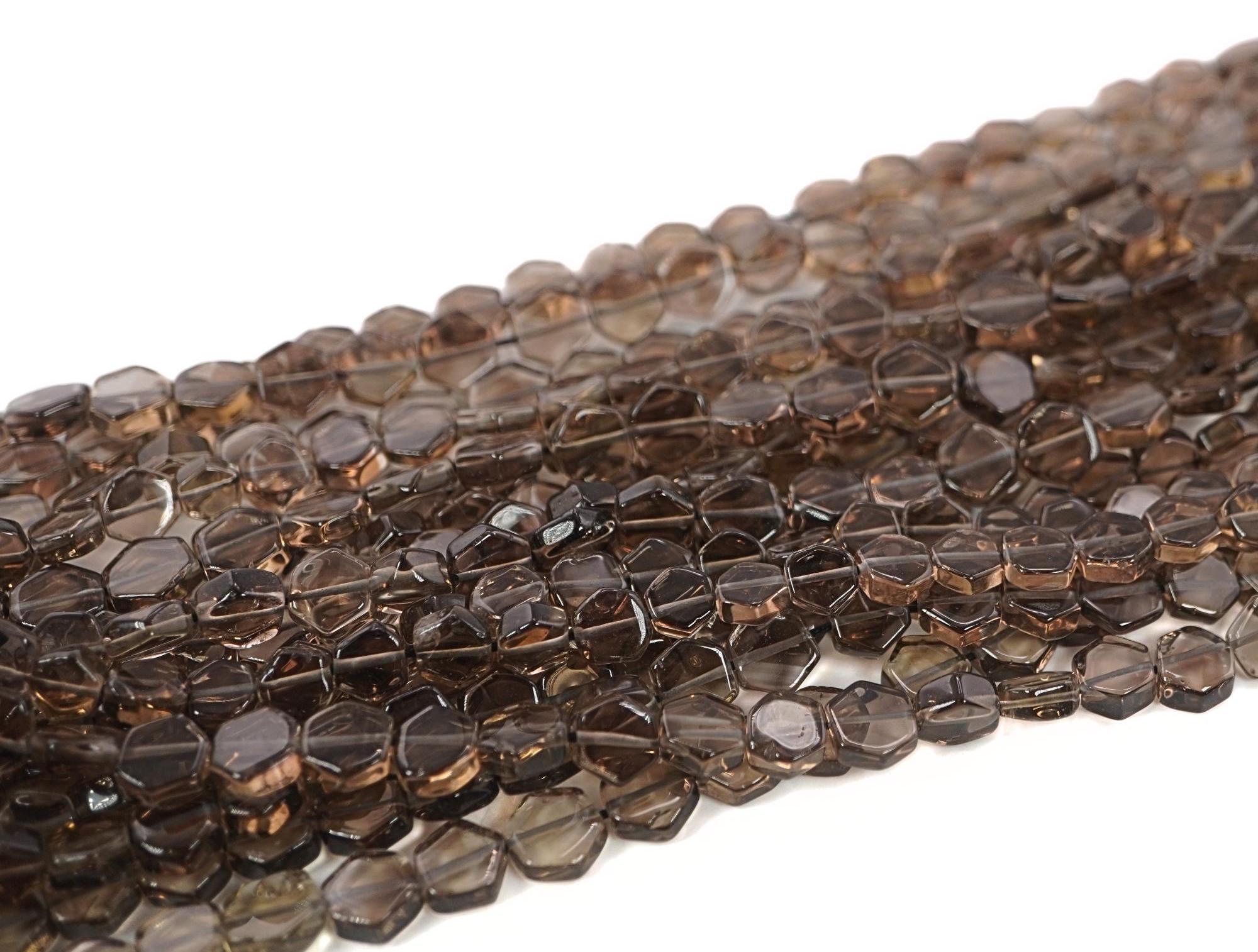 Smokey quartz smooth hexagon shape gemstone  strand beads