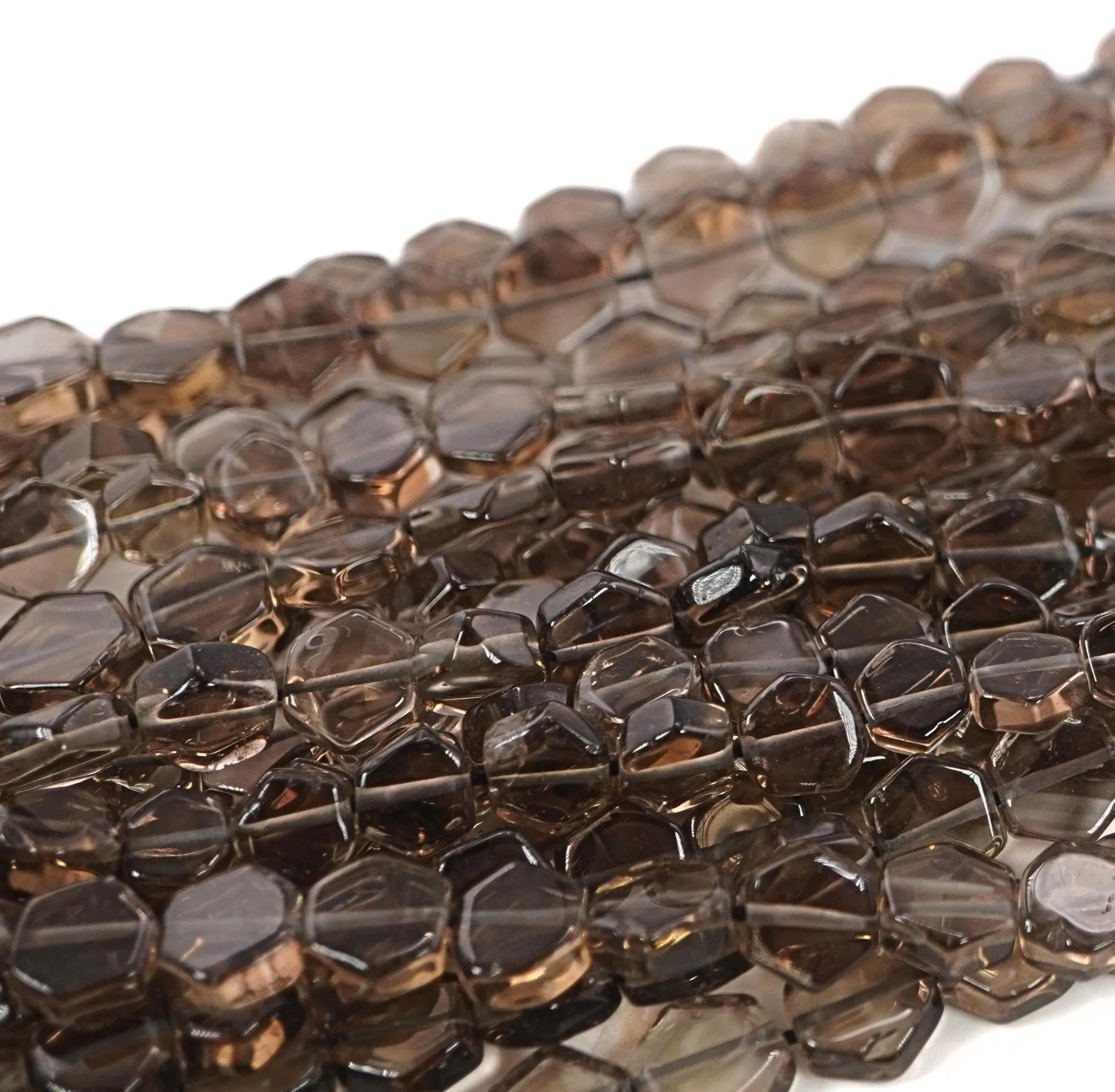 Smokey quartz smooth hexagon shape gemstone  strand beads