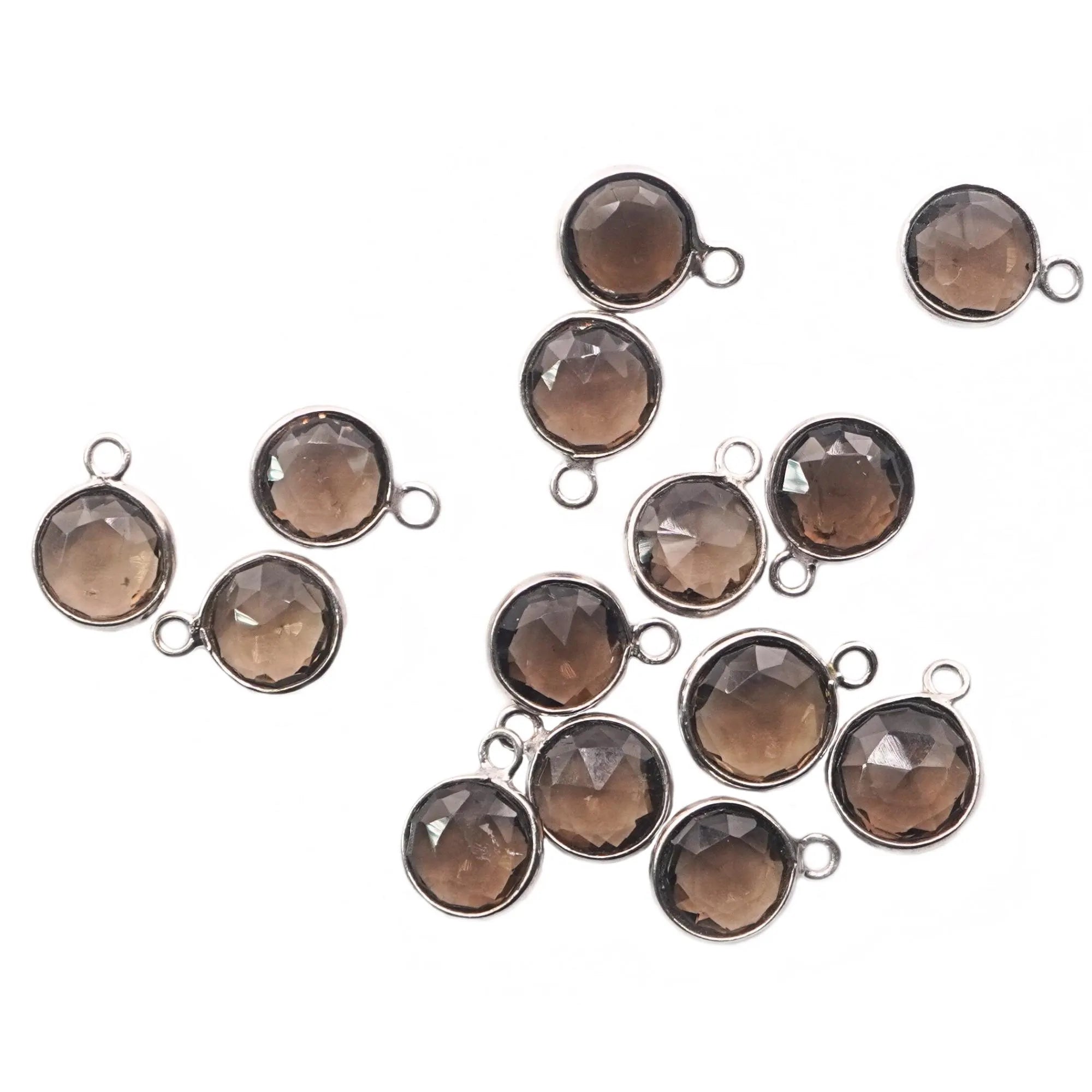 Smoky Quartz Coin Sterling Silver Bezel Charm Pendant