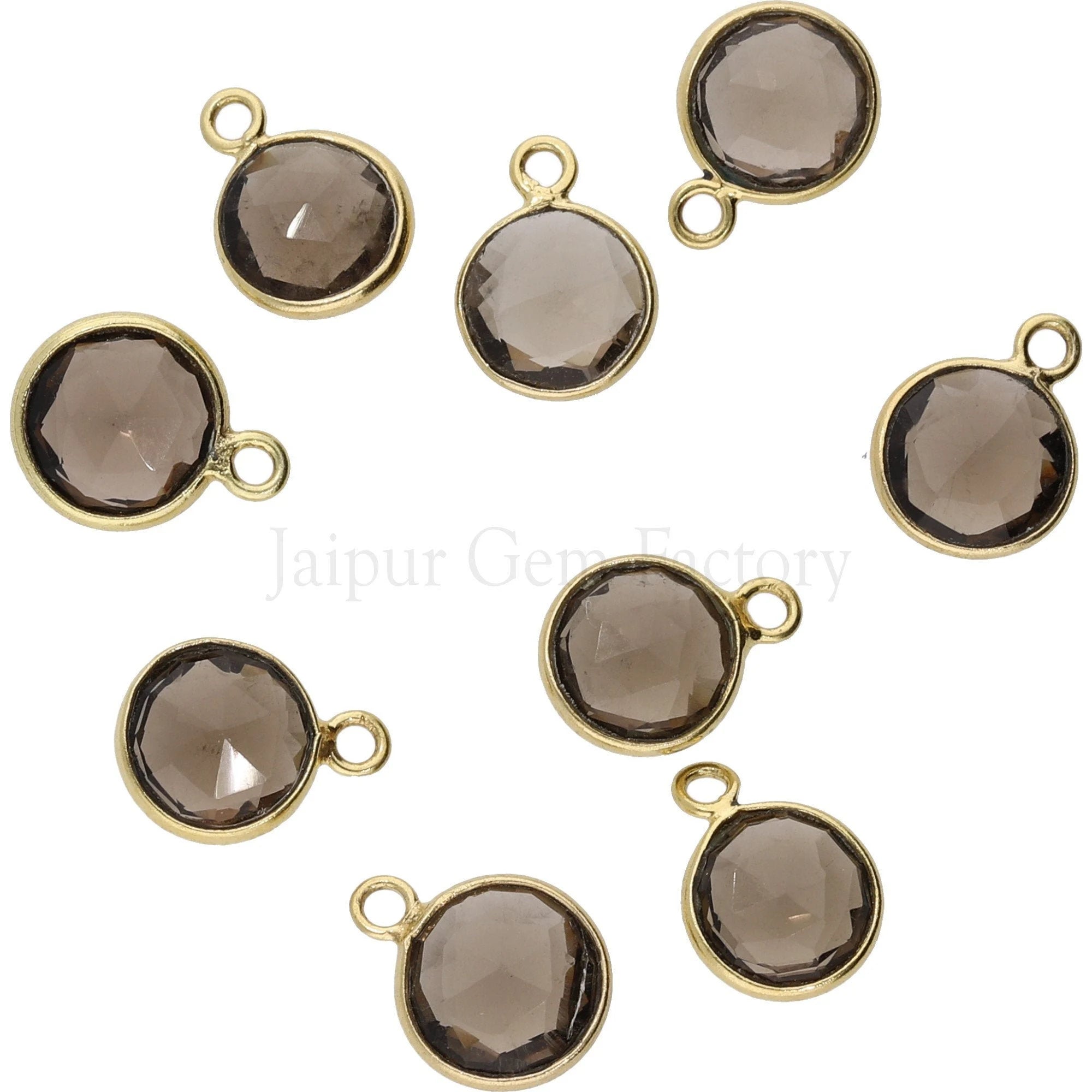 Smoky Quartz Coin Sterling Silver Gold Plated Pendant Charm, Set of 2 pcs jewelry Making Supply