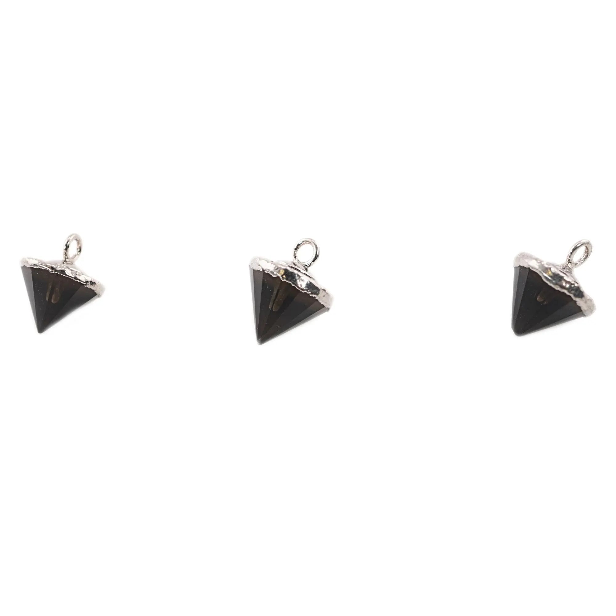Smoky Quartz Cone Shape Gemstone Silver Electroplated Charm Pendant