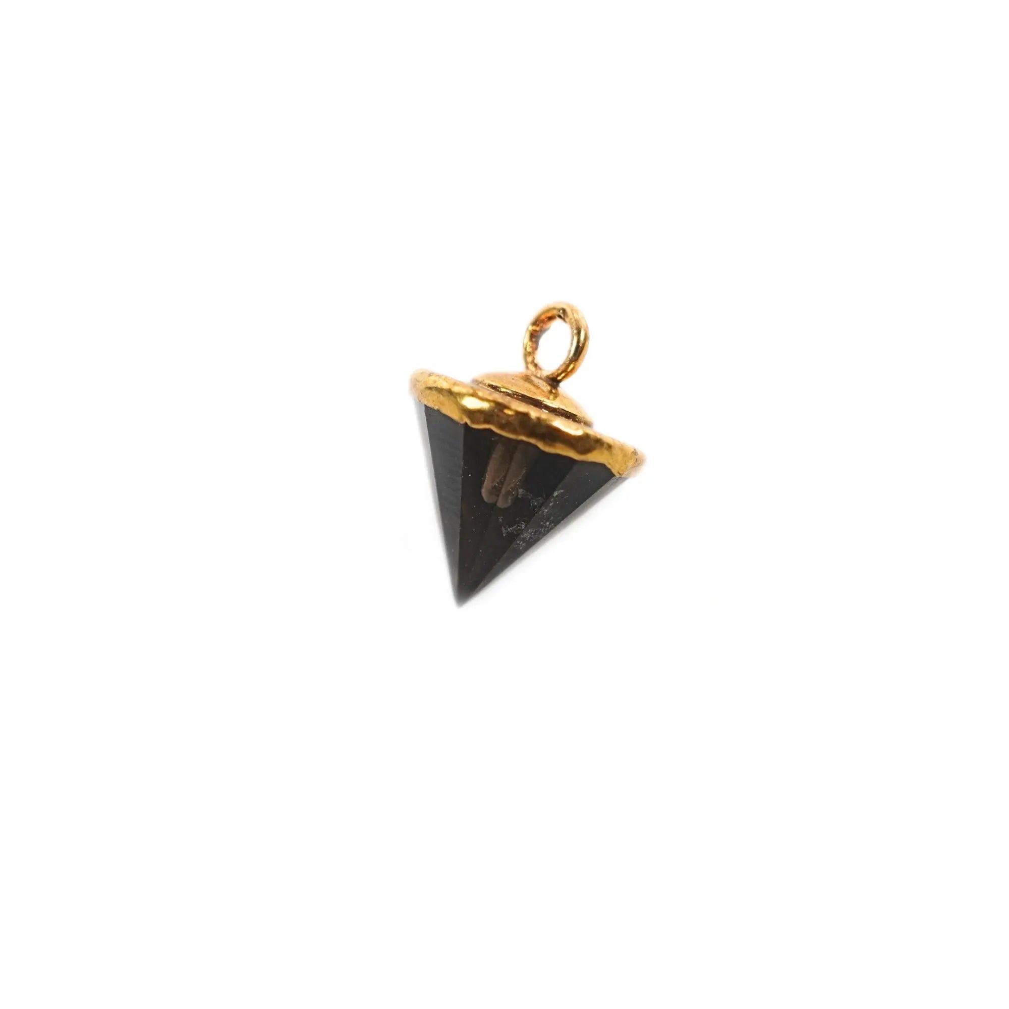Smoky Quartz Pointed Cone Shape Gemstone Gold Electroplated Charm Pendant