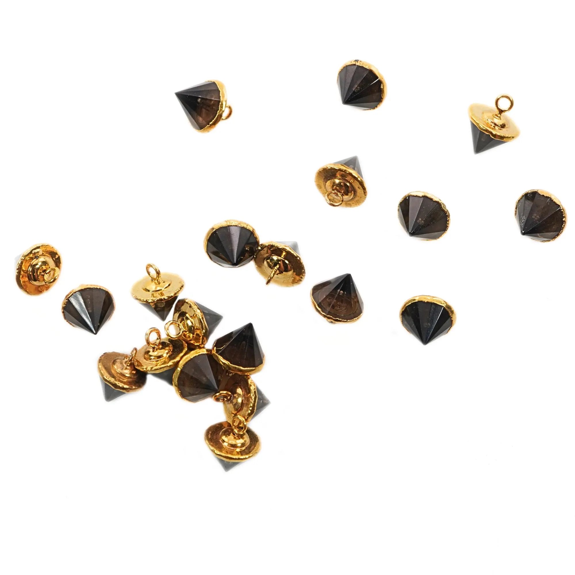Smoky Quartz Pointed Cone Shape Gemstone Gold Electroplated Charm Pendant