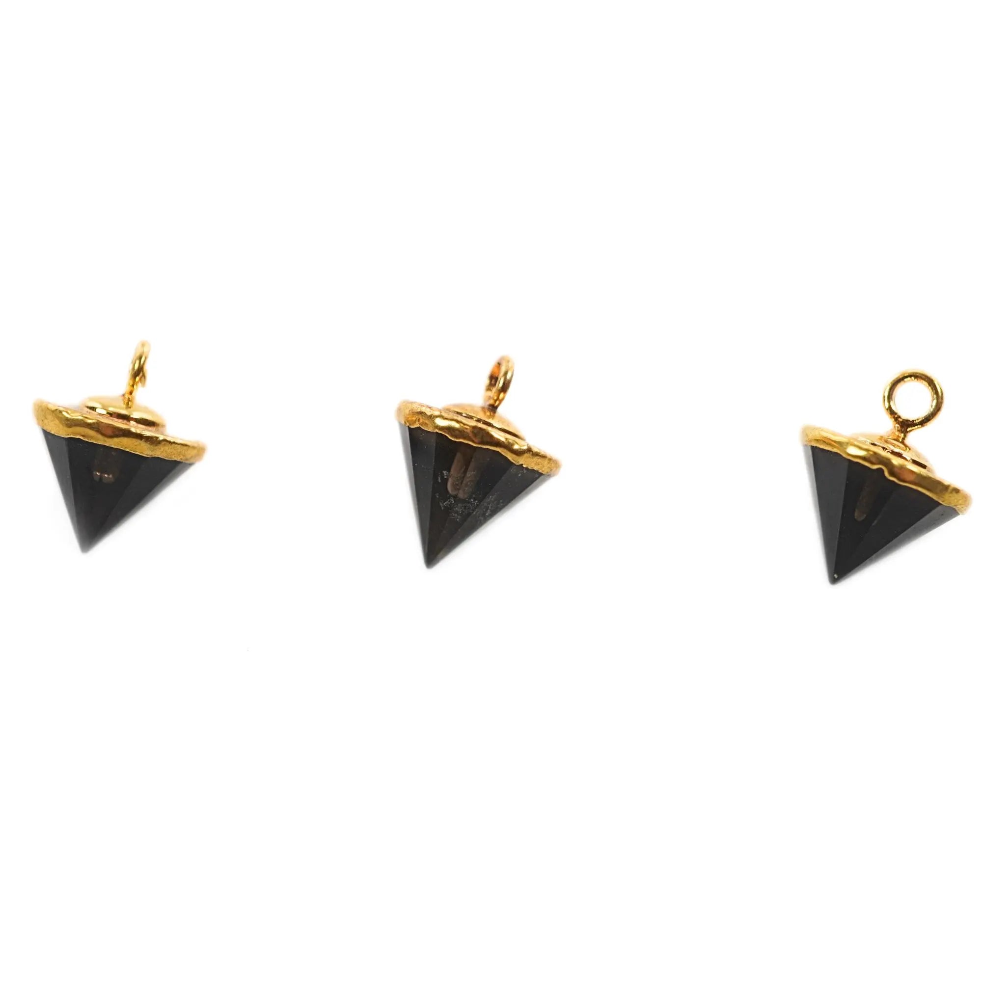 Smoky Quartz Pointed Cone Shape Gemstone Gold Electroplated Charm Pendant