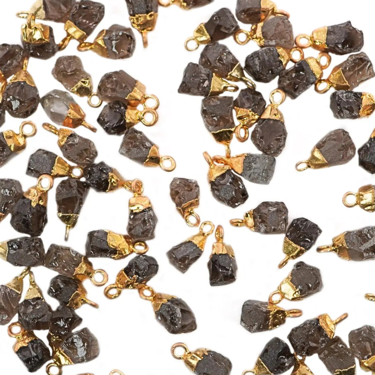 Smoky Quartz Raw Rough Gemstone Gold Electroplated Charm Pendant