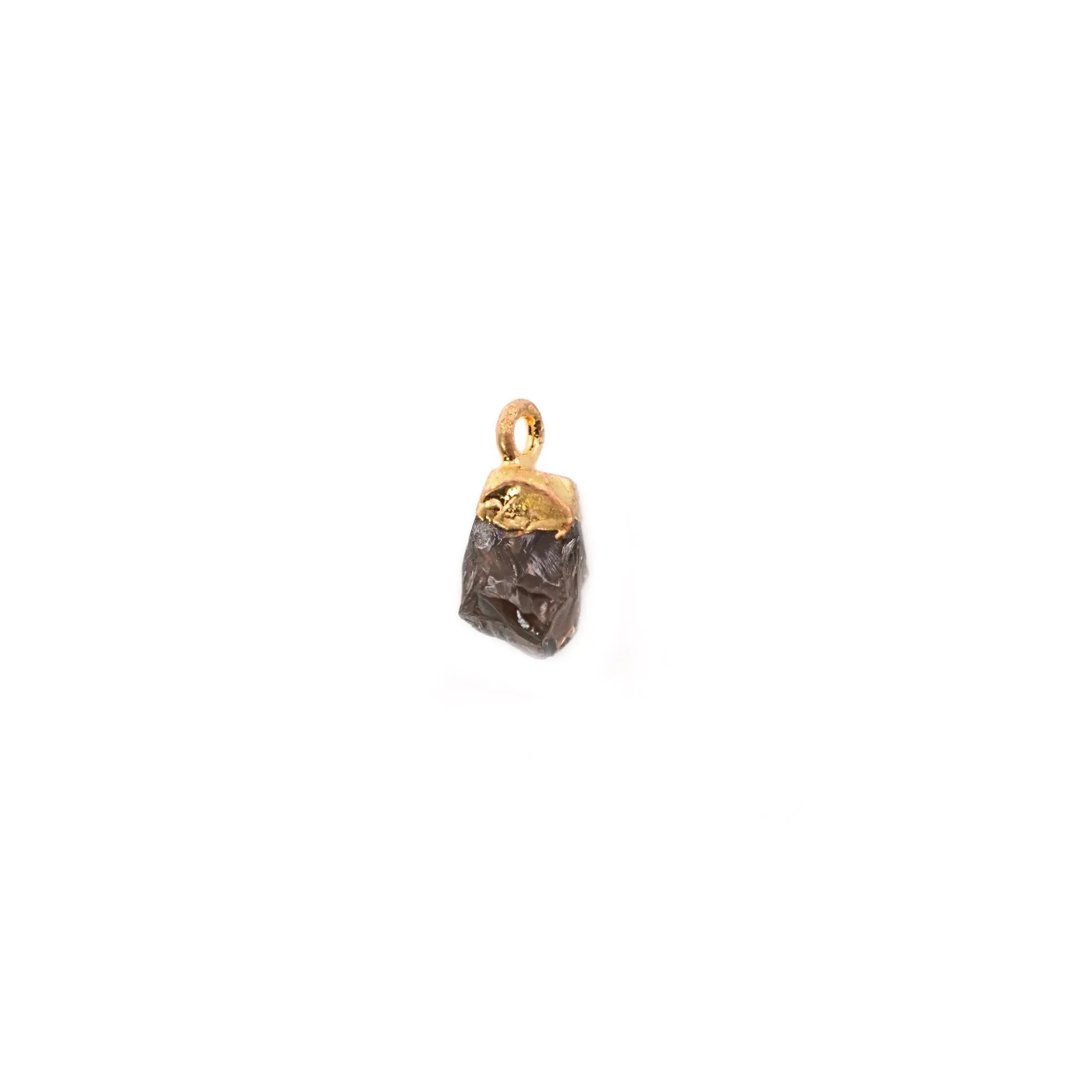 Smoky Quartz Raw Rough Gemstone Gold Electroplated Charm Pendant