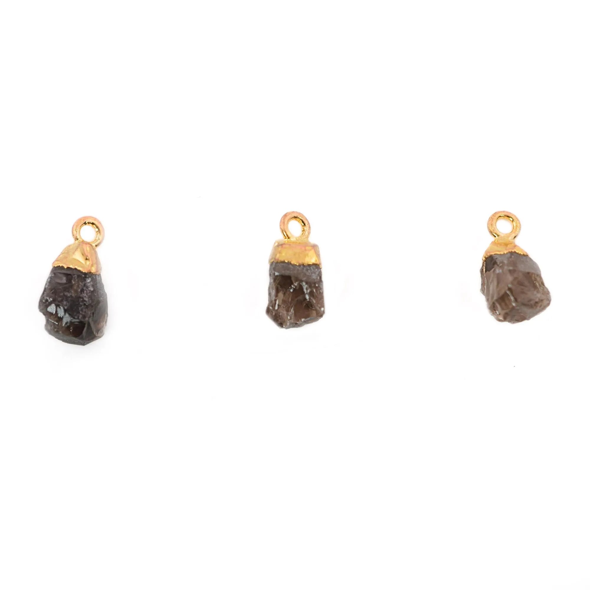 Smoky Quartz Raw Rough Gemstone Gold Electroplated Charm Pendant