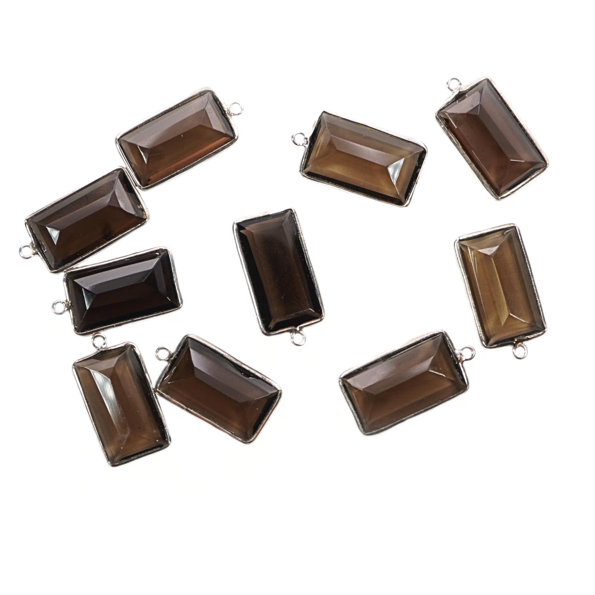 Smoky Quartz Rectangle Shape Gemstone Sterling Silver Bezel Bar Charm Pendant 