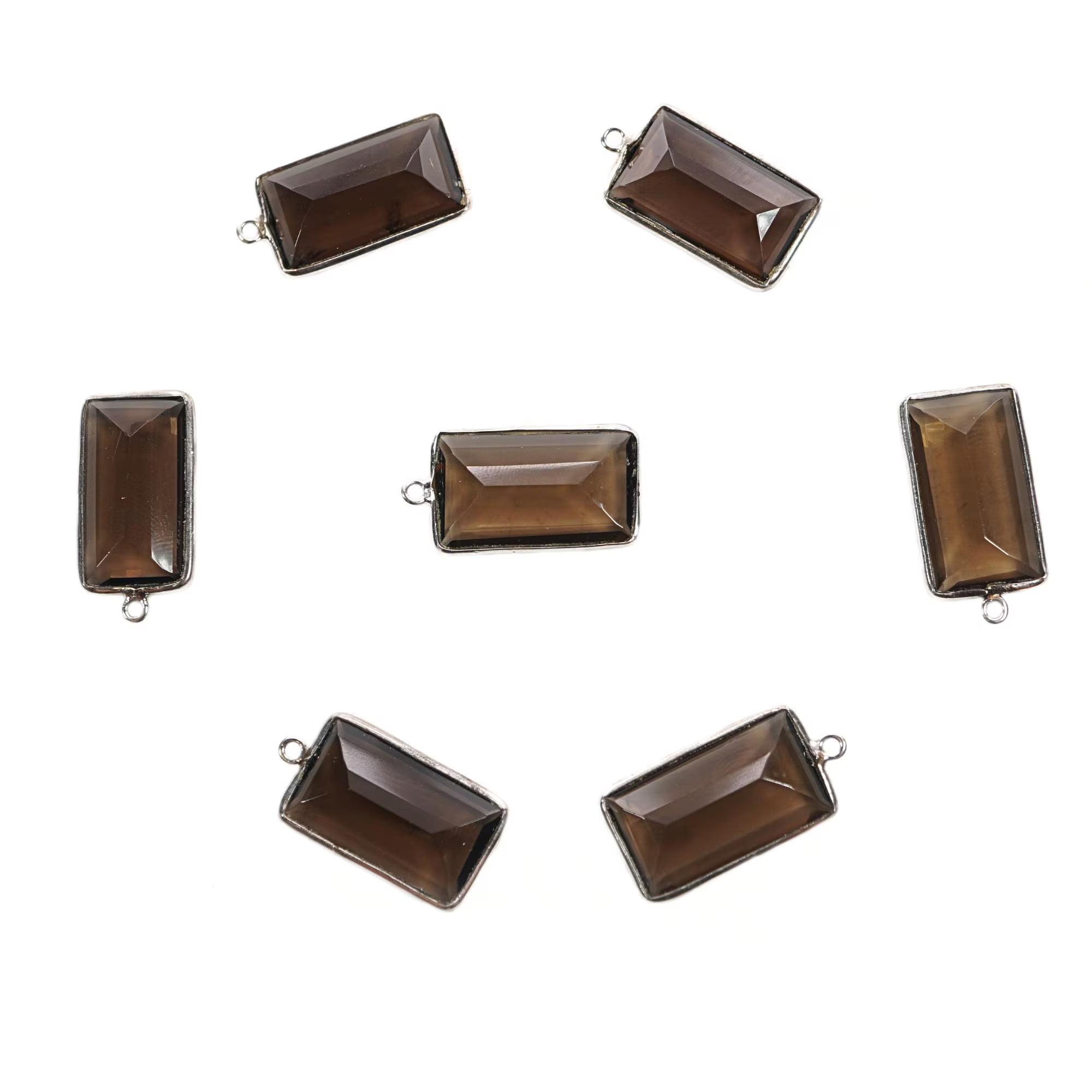 Smoky Quartz Rectangle Shape Gemstone Sterling Silver Bezel Bar Charm Pendant 