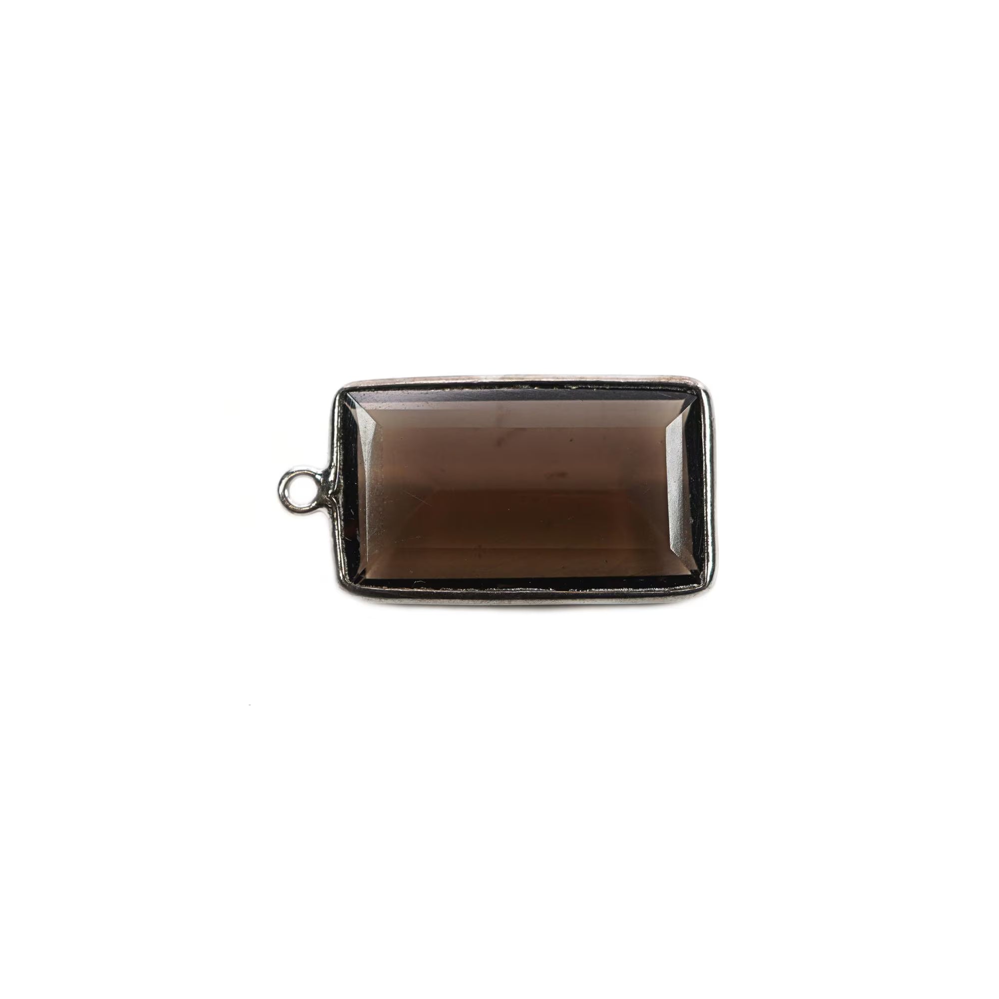 Smoky Quartz Rectangle Shape Gemstone Sterling Silver Bezel Bar Charm Pendant 