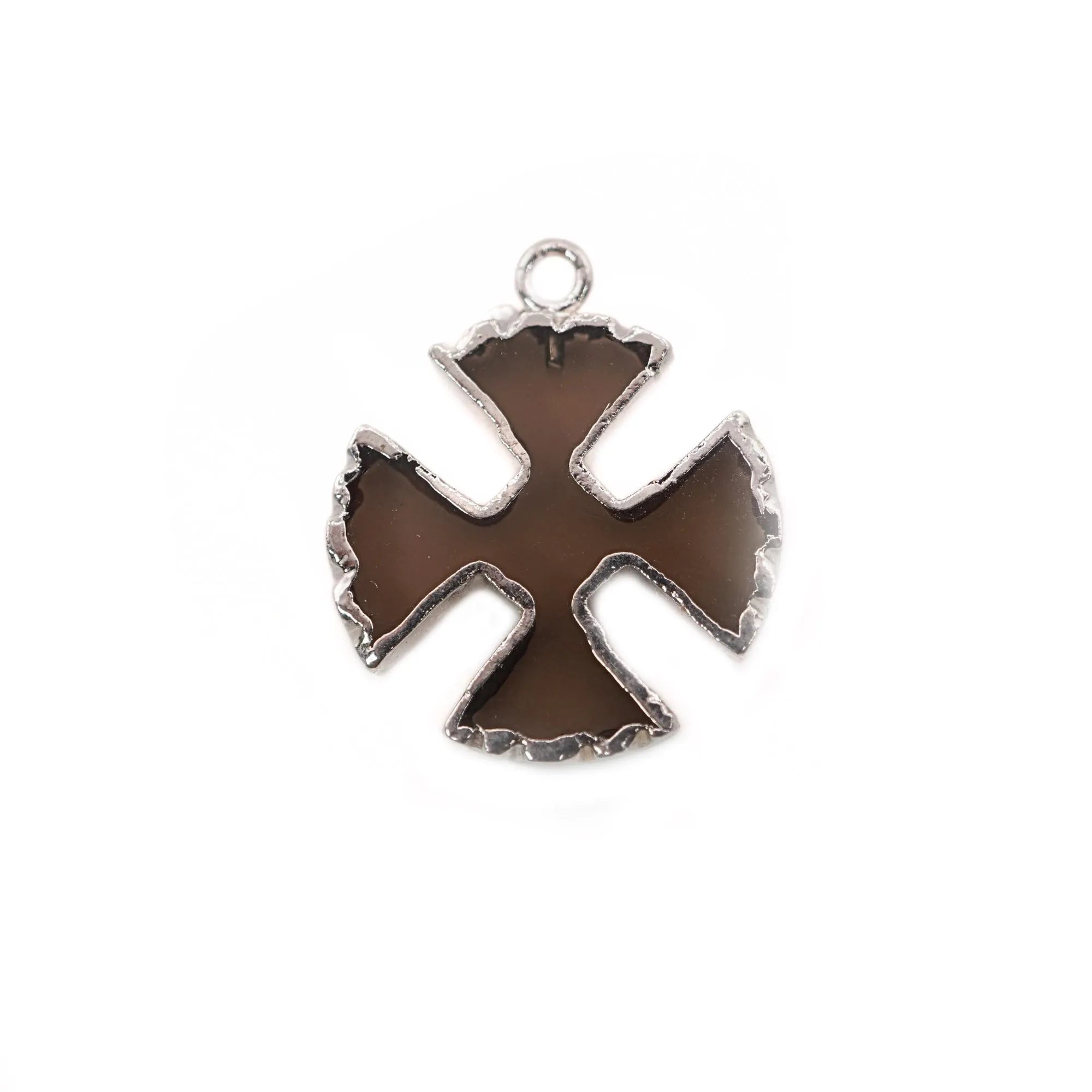 Smoky Quartz Viking Cross Gemstone Silver Electroplated Charm Pendant