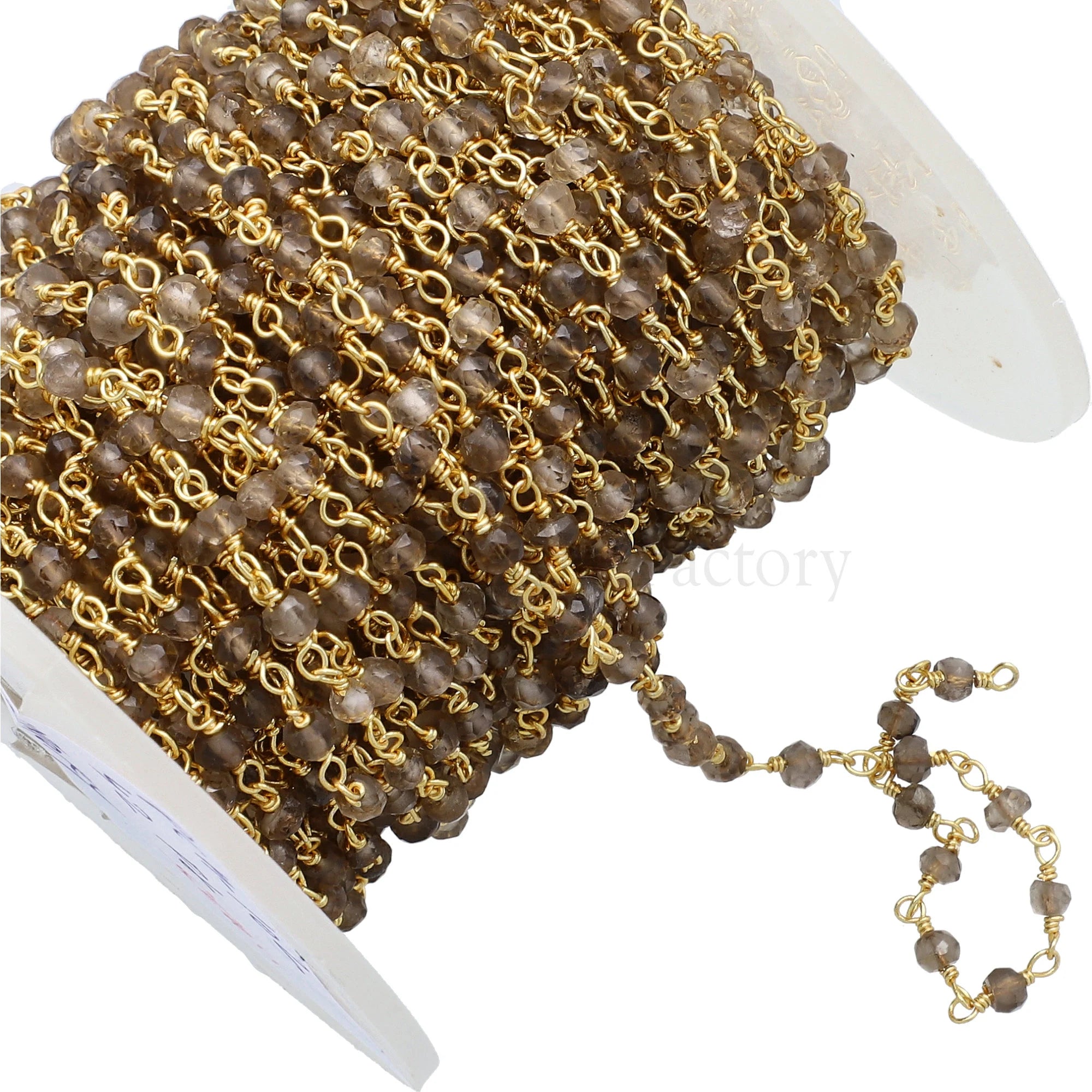 Smoky quartz rosary beads chain 3mm

