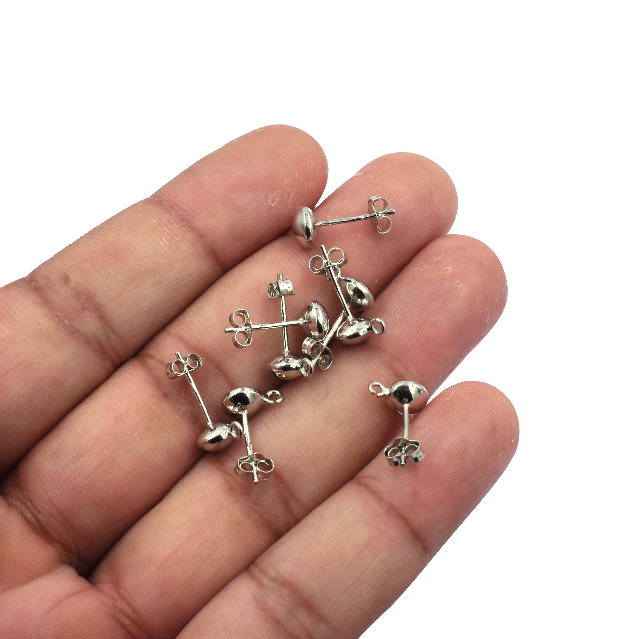 Sterling Silver Saucer Earstuds with Open Loop for Jewelry Making