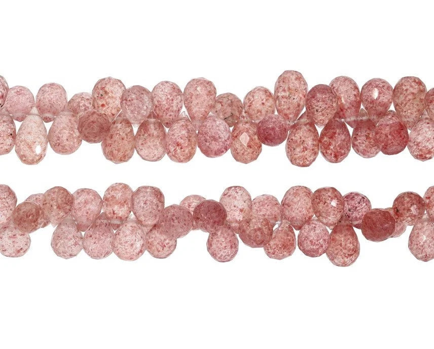 Strawberry Quartz Faceted Teardrop Shape Gemstone Strand Beads