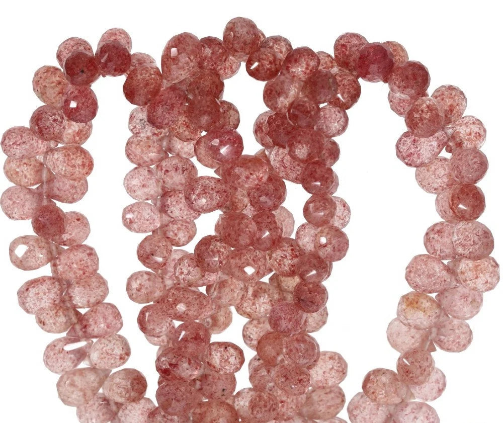 Strawberry Quartz Faceted Teardrop Shape Gemstone Strand Beads