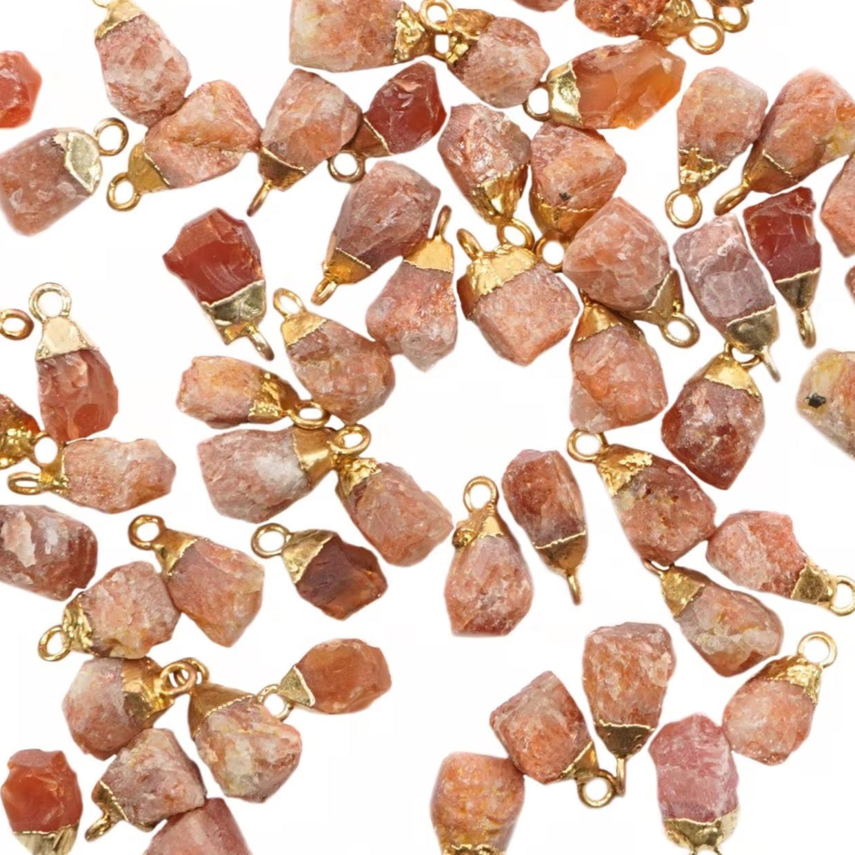 Sunstone Rough Shape Gemstone Gold Electroplated Charm Pendant 