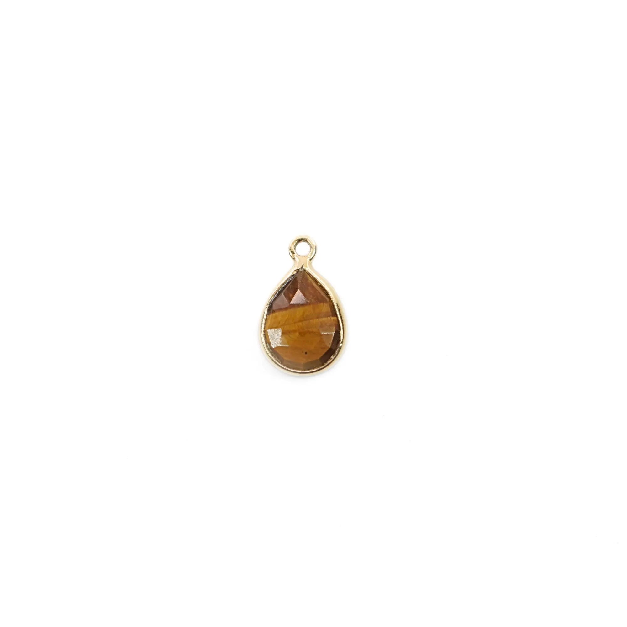 Tiger Eye Pear Shape Gemstone Gold Plated Sterling Silver Bezel Finding Charm Pendant