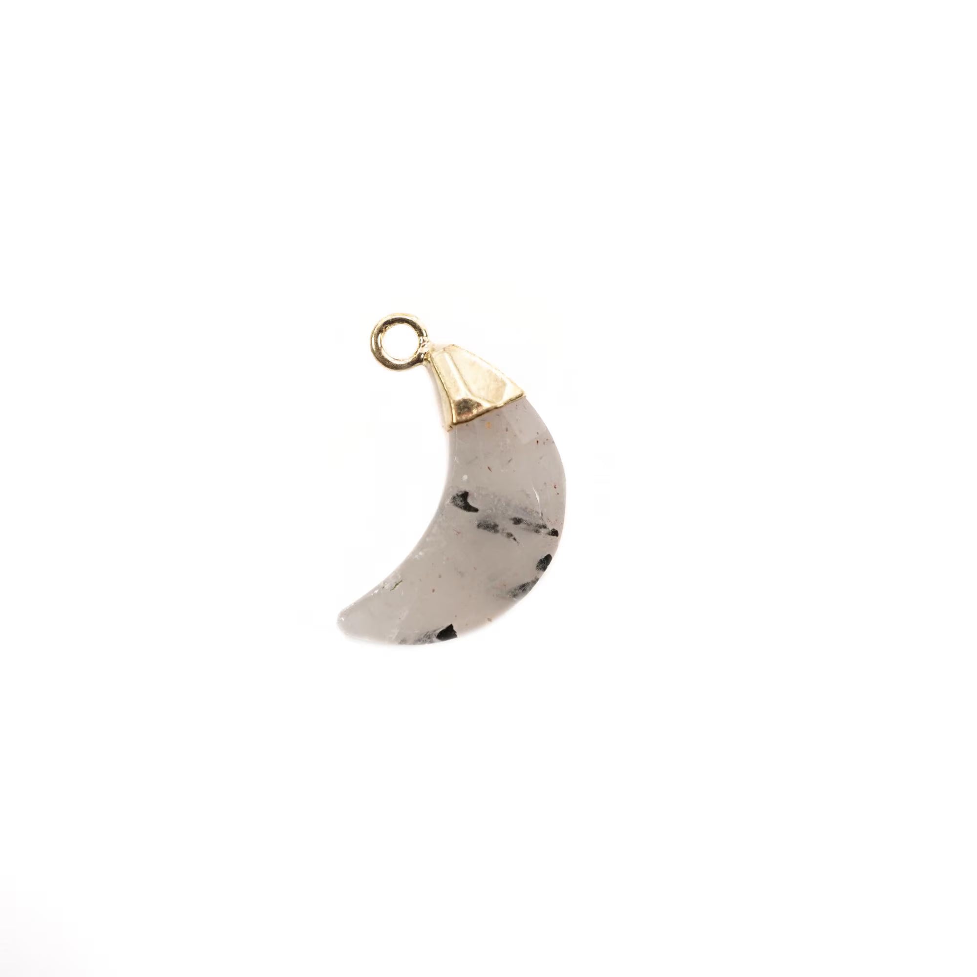 Tourmaline Quartz Moon Gemstone Gold Electroplated Charm Pendant