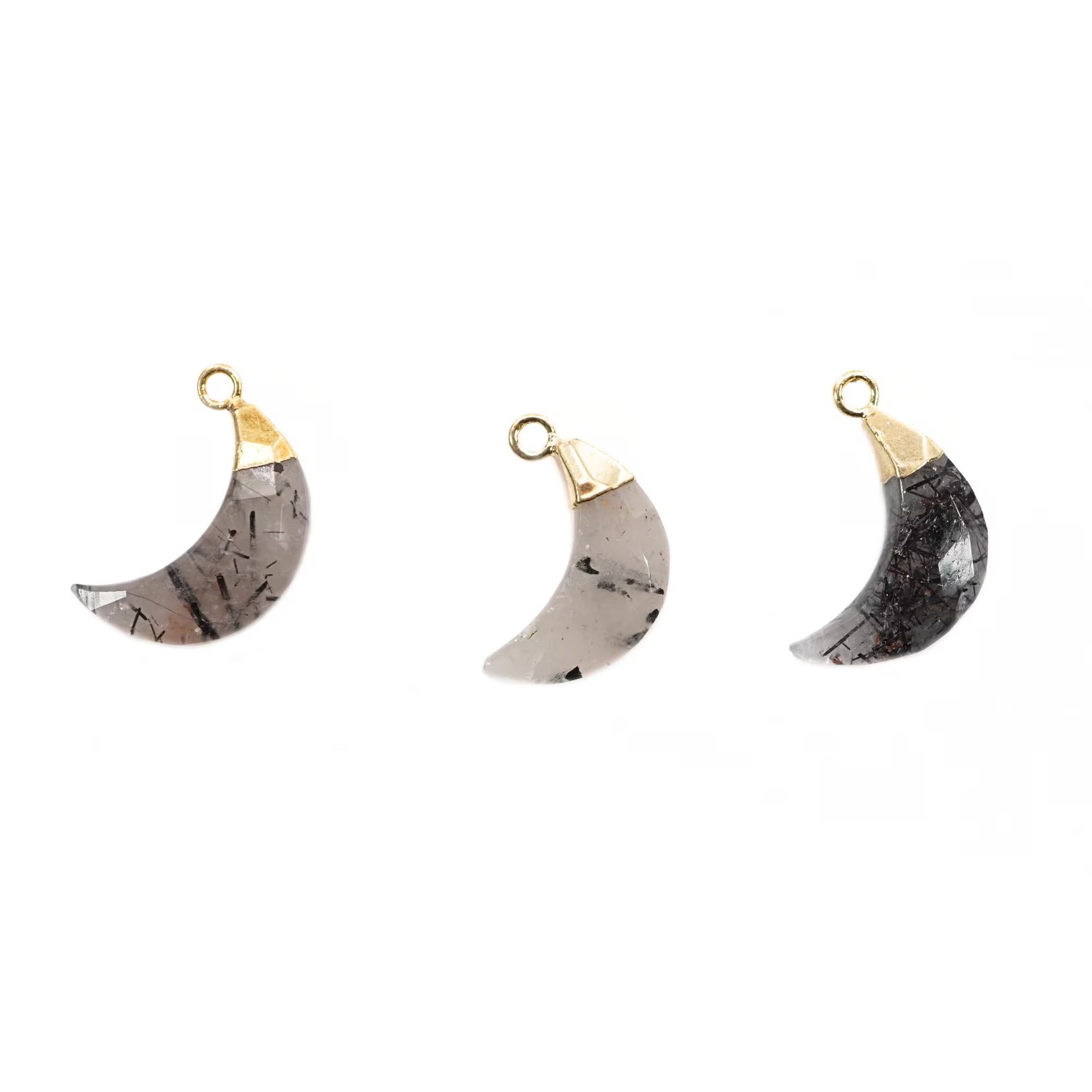 Tourmaline Quartz Moon Gemstone Gold Electroplated Charm Pendant