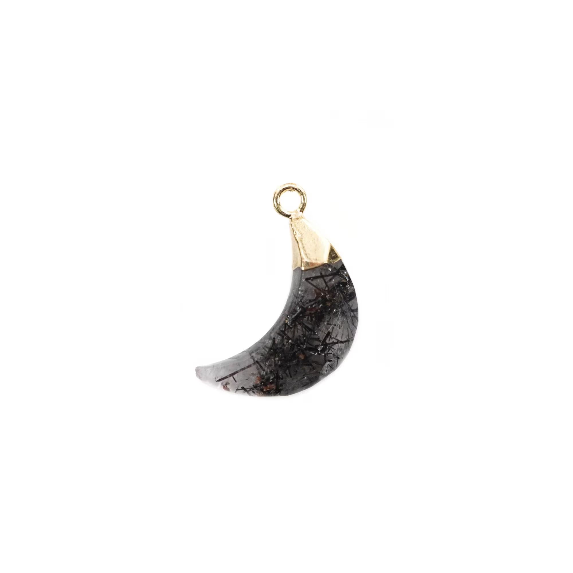 Tourmaline Quartz Moon Gemstone Gold Electroplated Charm Pendant