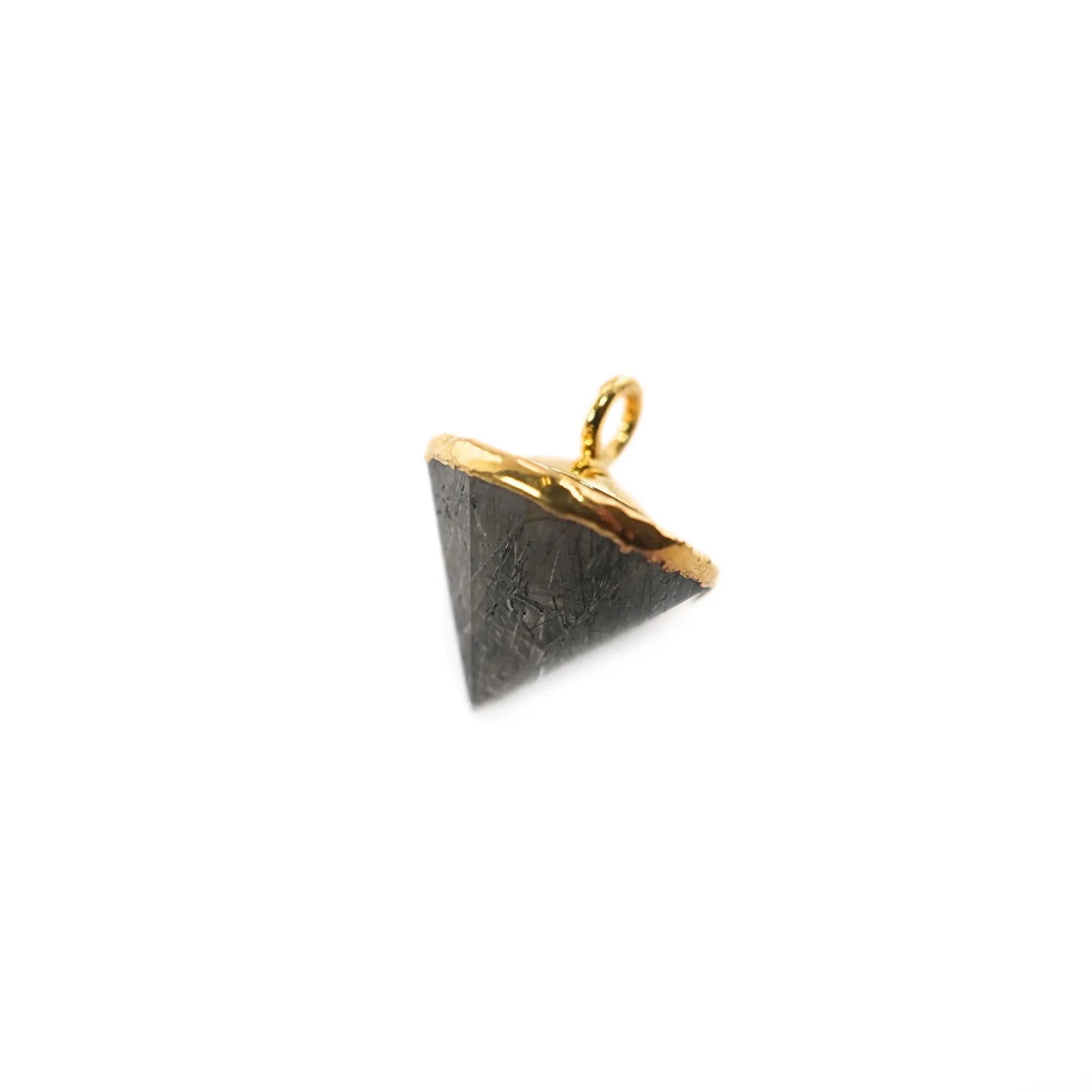 Tourmaline Quartz Pointed Cone Shape Gemstone Gold Electroplated Charm Pendant 