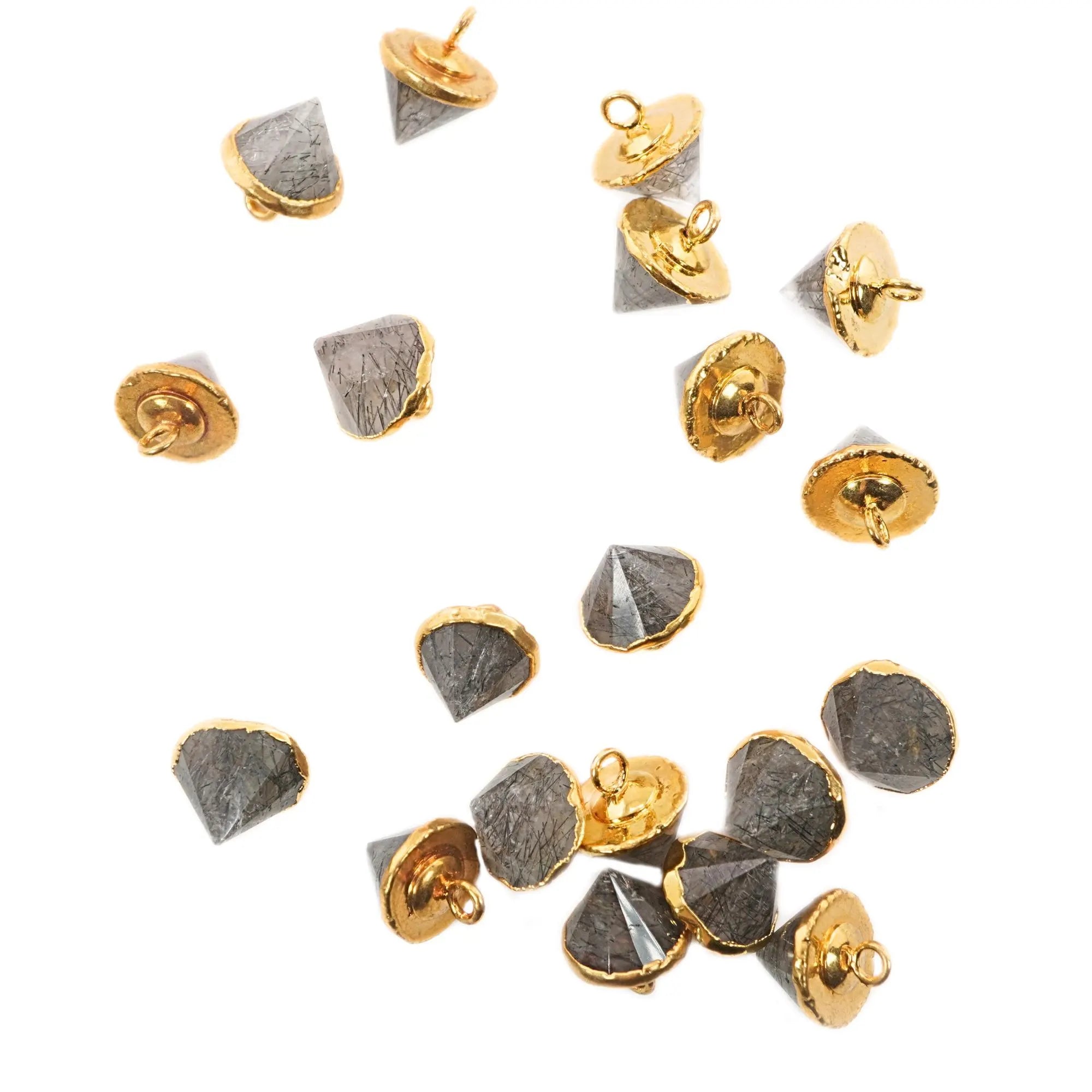 Tourmaline Quartz Pointed Cone Shape Gemstone Gold Electroplated Charm Pendant 