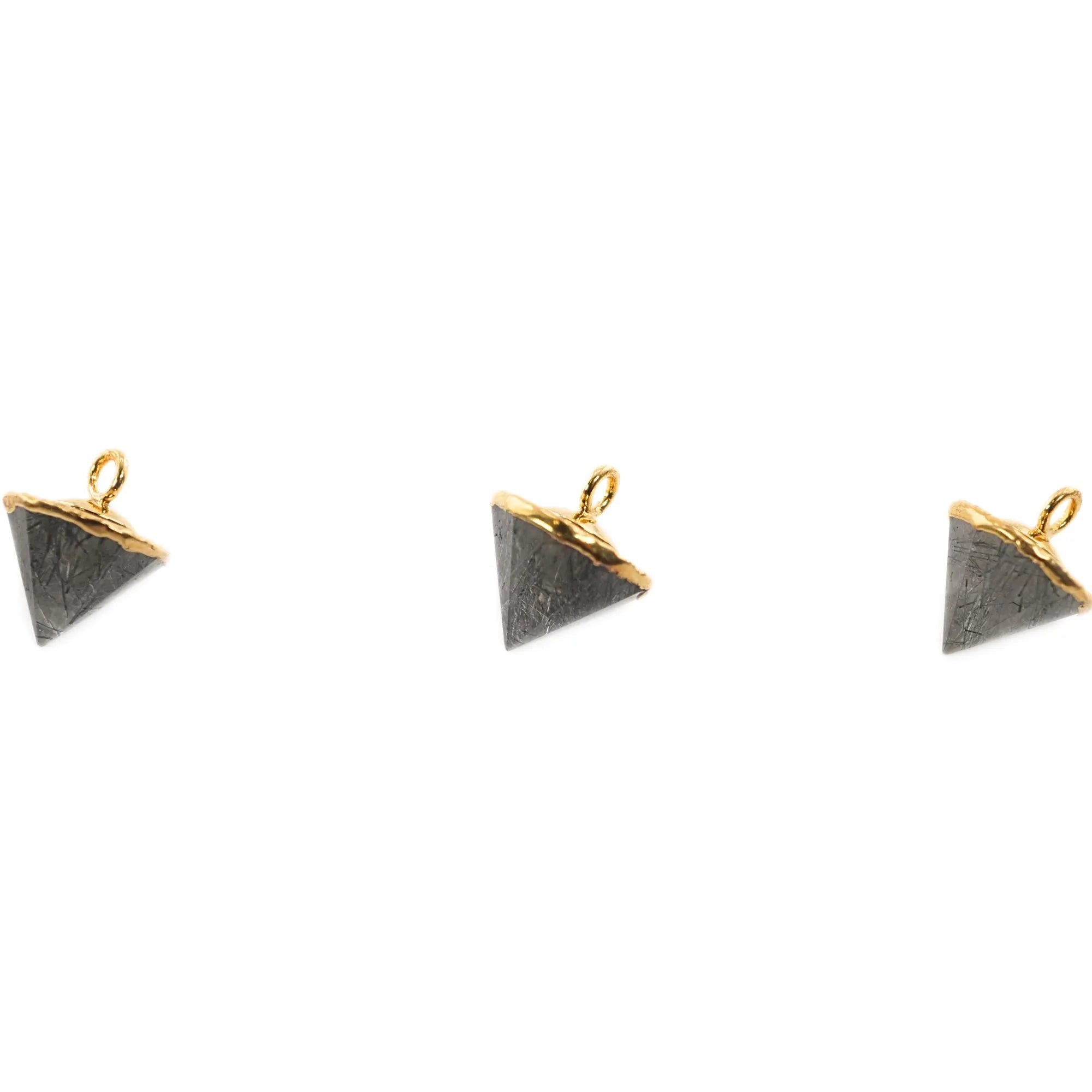 Tourmaline Quartz Pointed Cone Shape Gemstone Gold Electroplated Charm Pendant 