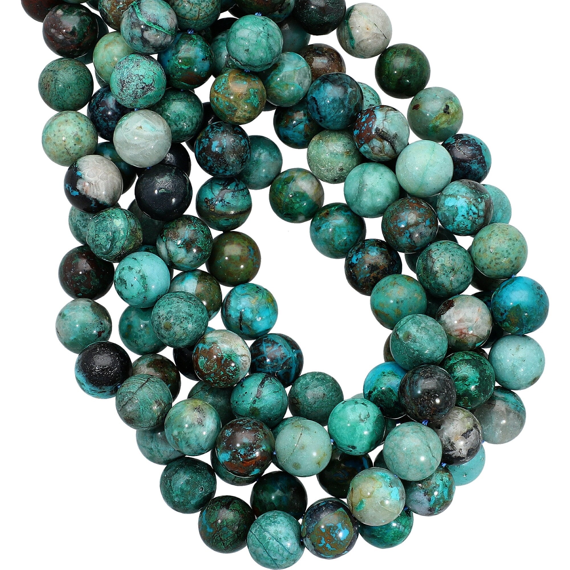 Turquoise Blue Chrysocolla Smooth Round Shape Stand Beads 