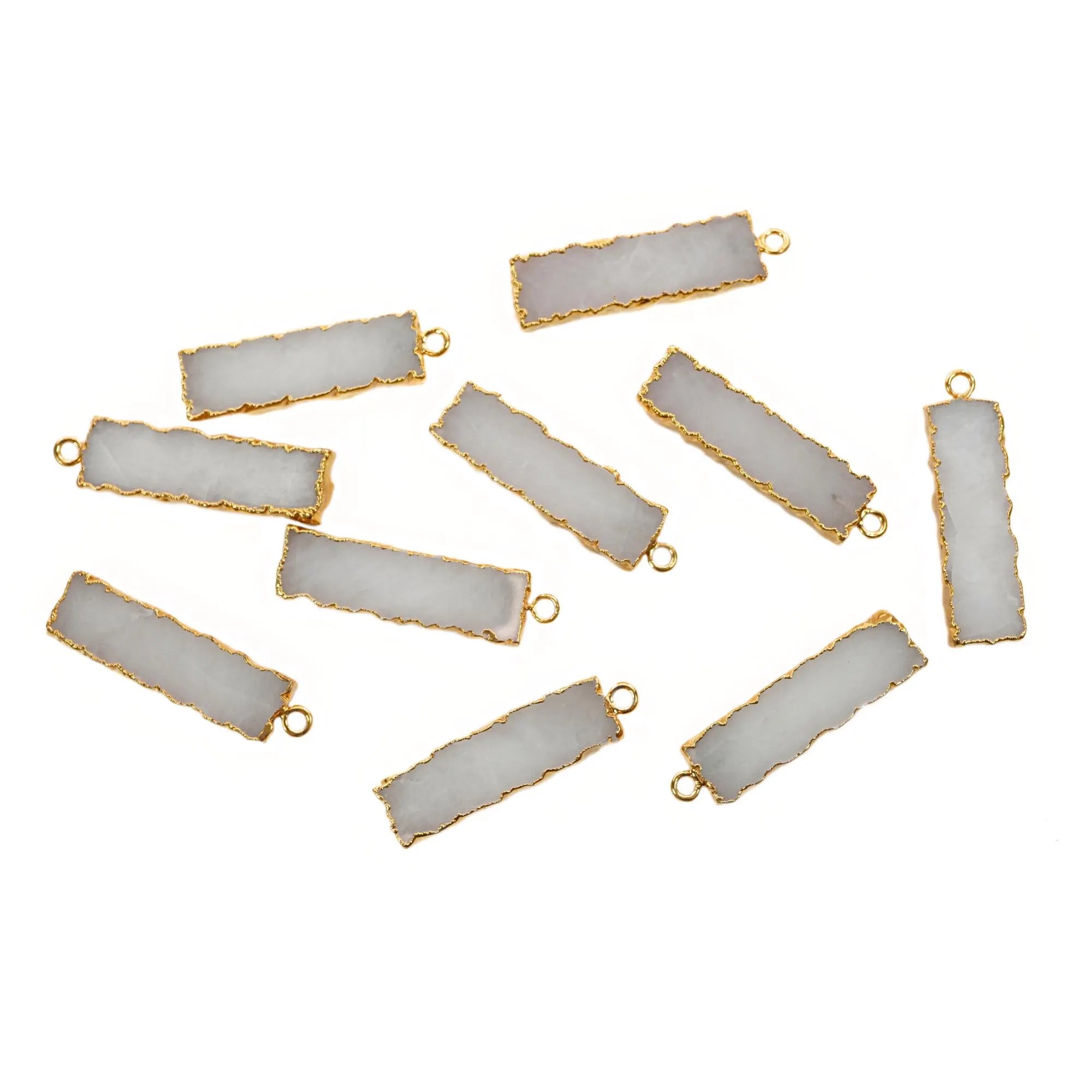 White Agate Rectangle Gemstone Gold Electroplated Charm Pendant 