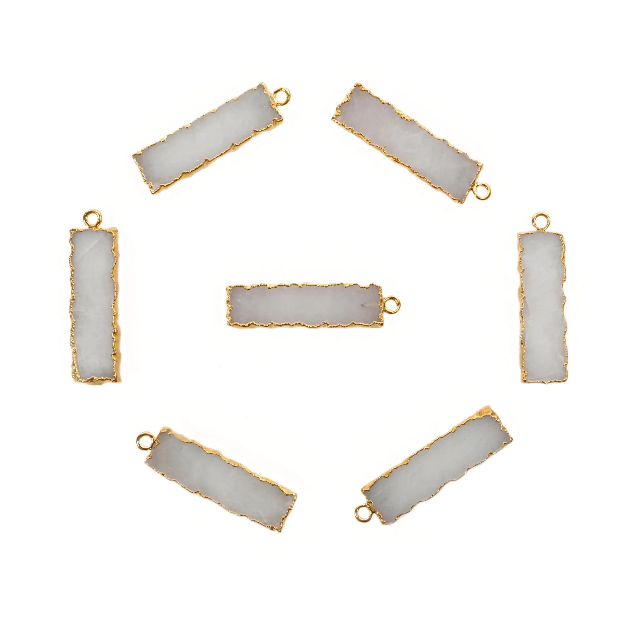 White Agate Rectangle Gemstone Gold Electroplated Charm Pendant 