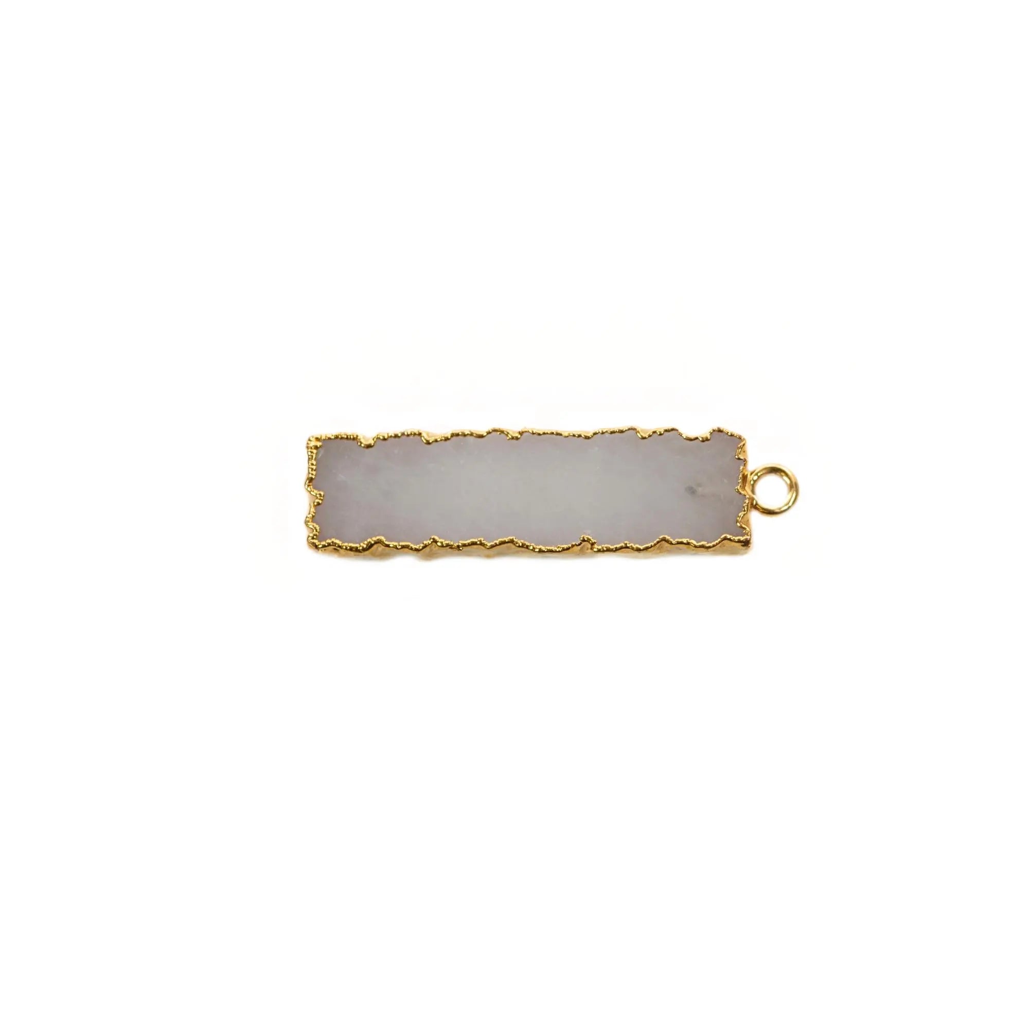 White Agate Rectangle Gemstone Gold Electroplated Charm Pendant 