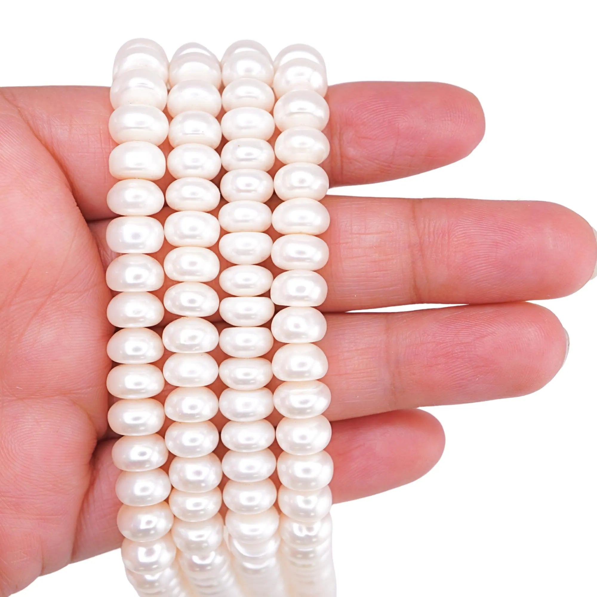 White Freshwater Pearls Button Shape Beads Strand