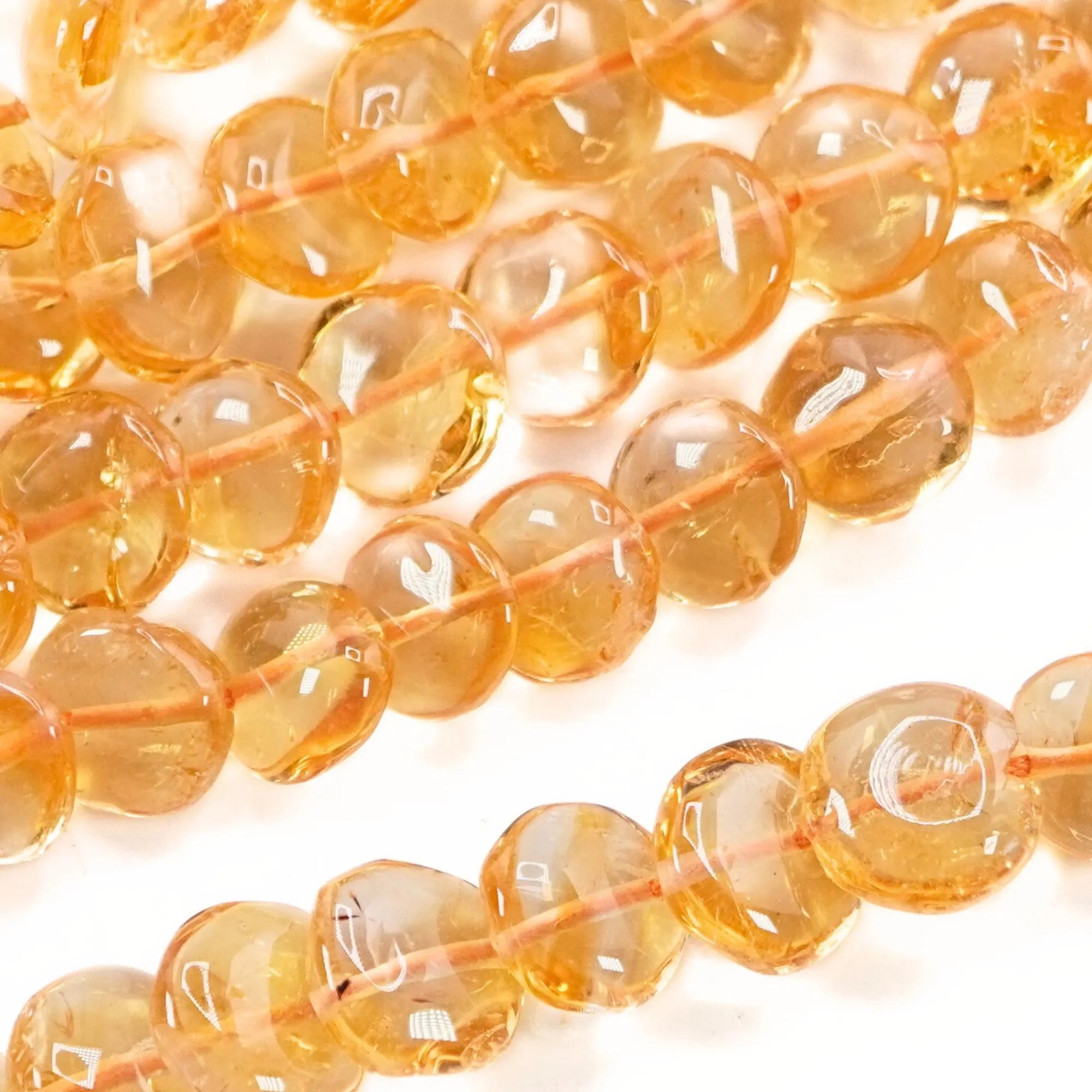 Yellow Citrine Smooth Coin Shape Gemstone Strand Beads 
