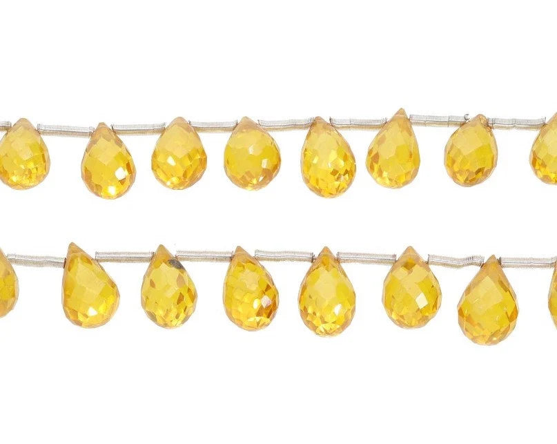 Yellow Cubic Zirconia Faceted Teardrop Shape Strand Beads