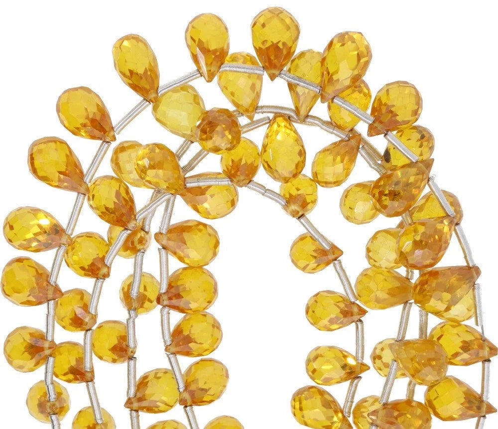 Yellow Cubic Zirconia Faceted Teardrop Shape Strand Beads