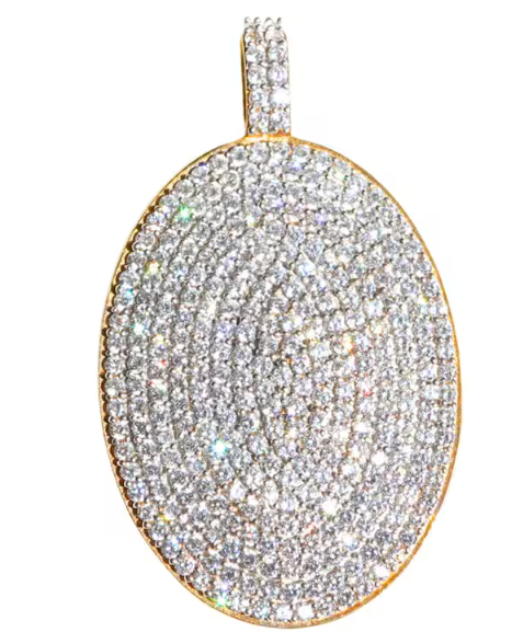 Cubic Zirconia Micro Pave Oval Pendant Sterling Silver Gold Plated 39X23MM