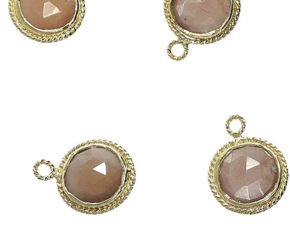 chocolate moonstone coin pendant gold plated twisted bezel