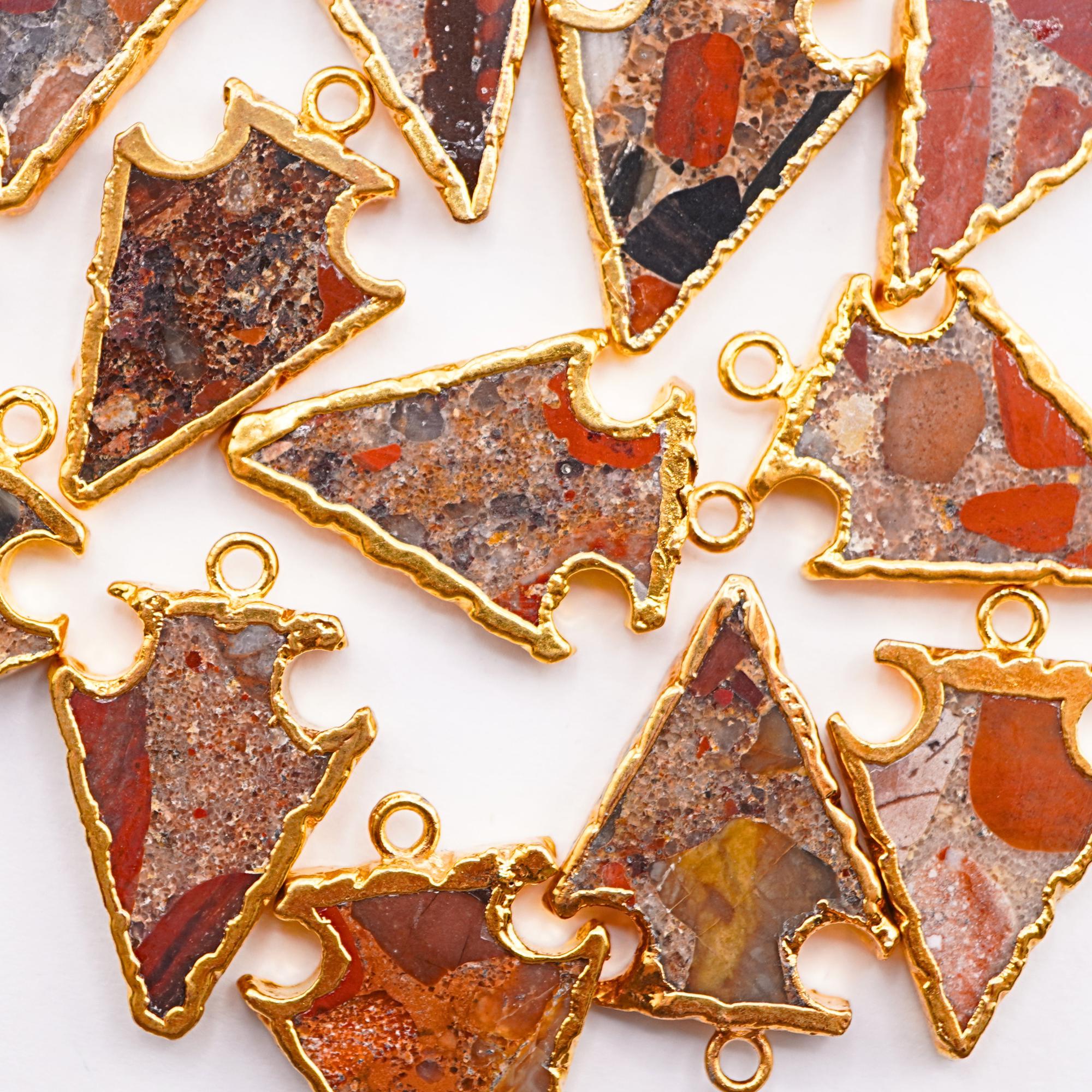 gold electroplated jasper gemstone pendant