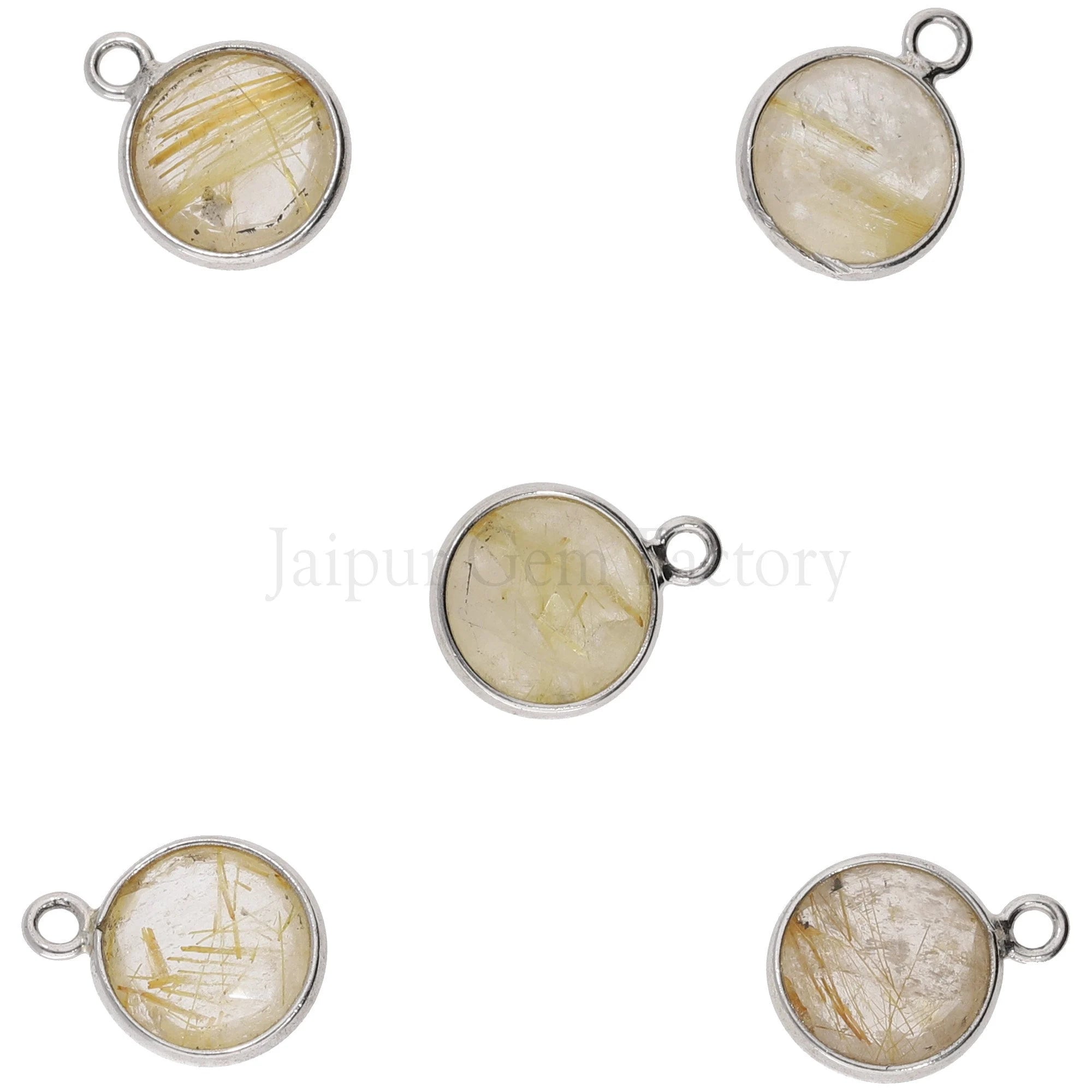 golden rutile quartz gemstone coin pendant silver bezel