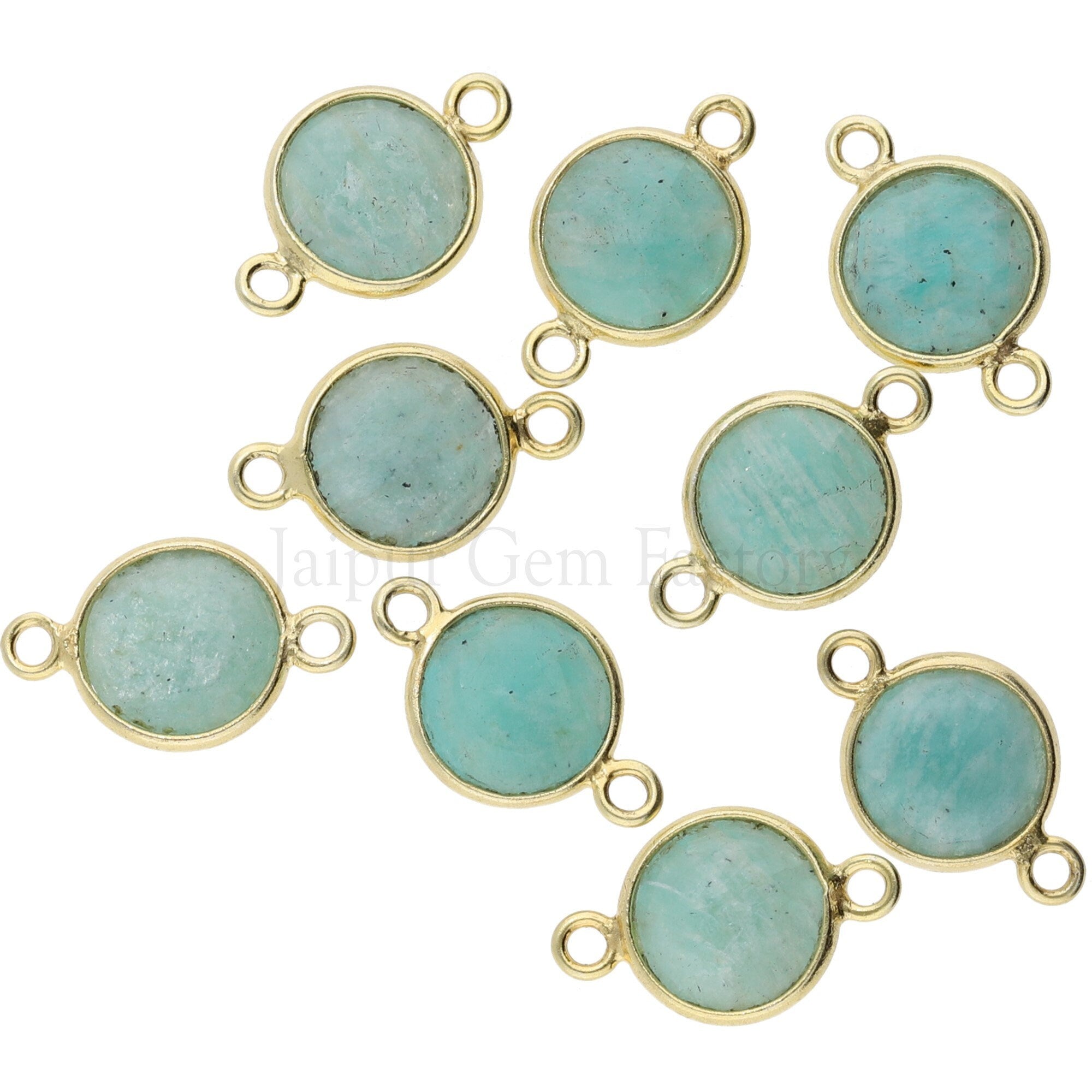 Amazonite Coin Shape Gemstone Gold Plated Sterling Silver Charm Connector